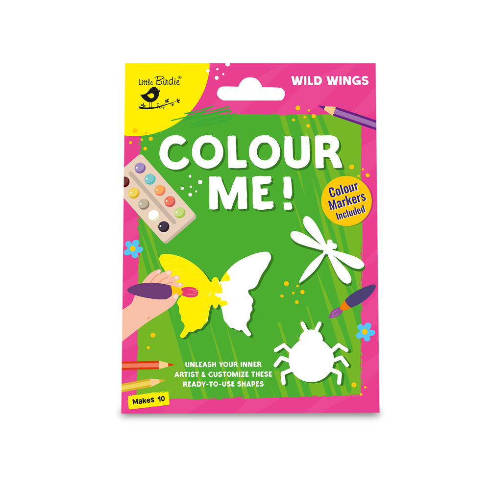 Colour Me Wild Wings Pre- Cut Shapes with 12 Colour Markers 10Pc Box