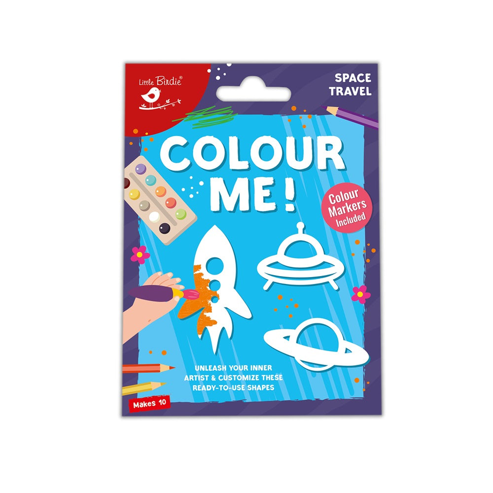 Colour Me Space Travel Pre- Cut Shapes with 12 Colour Markers 10Pc Box