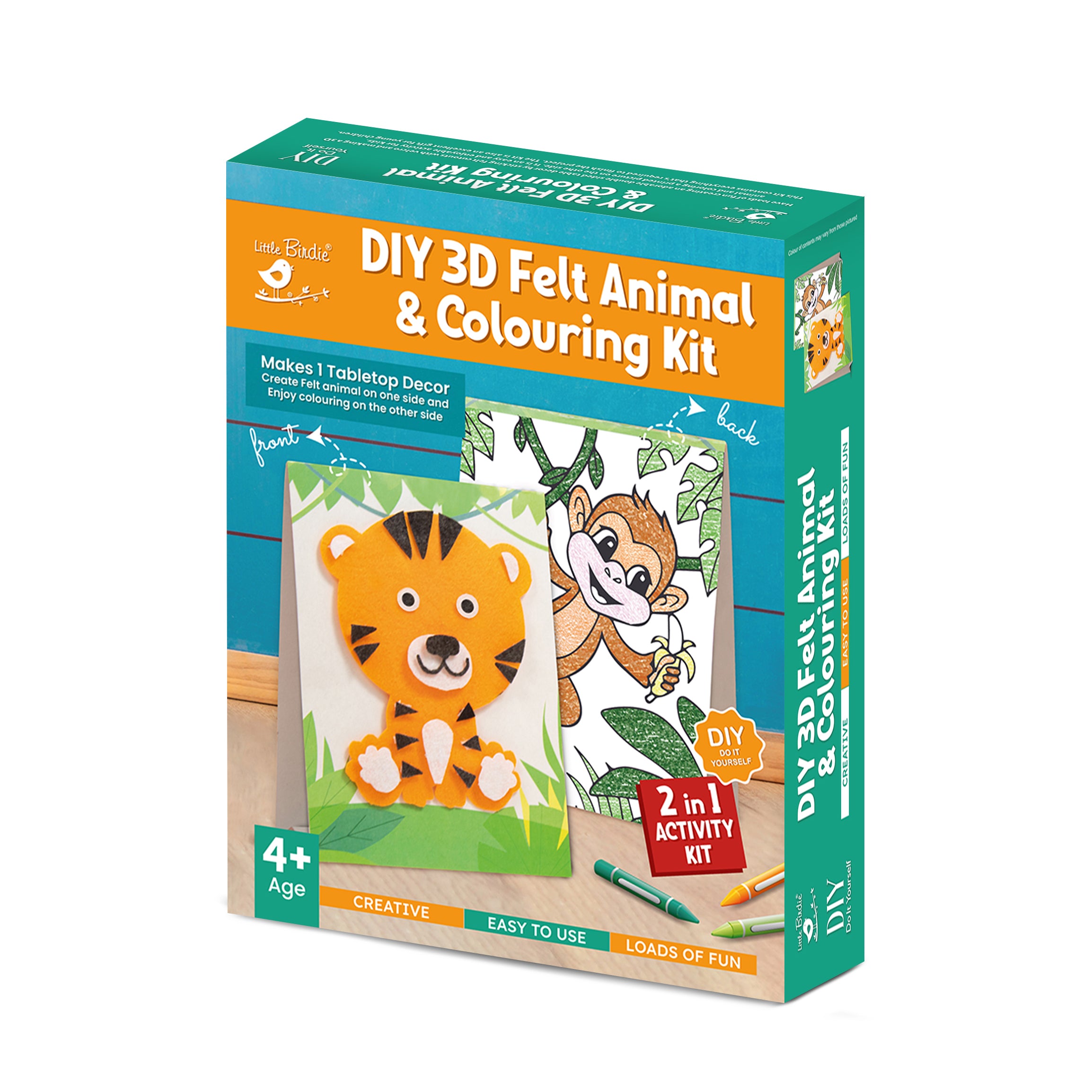 DIY 3D Felt Animal & Colouring Kit Tiger And Monkey 1 Box