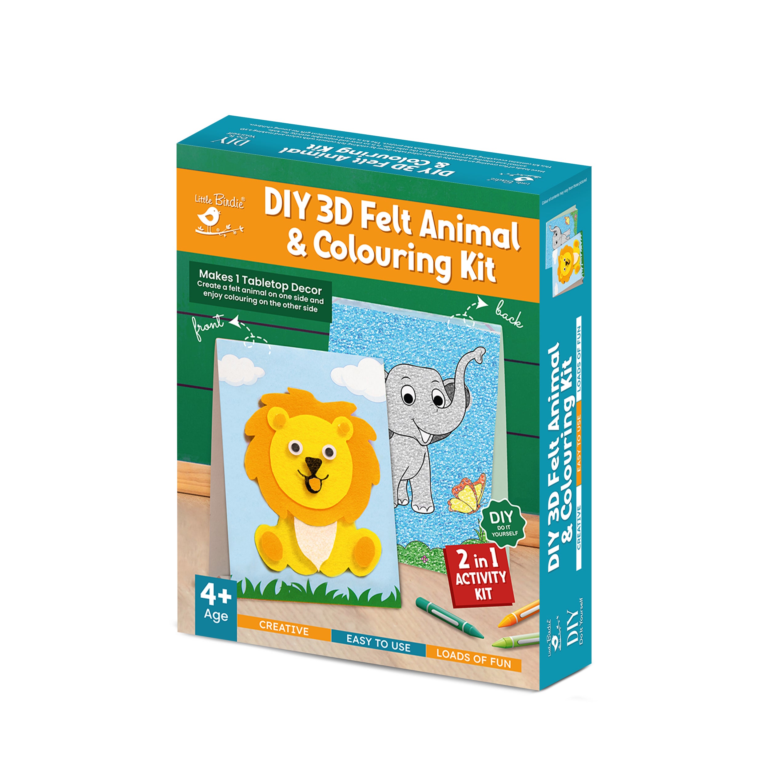 DIY 3D Felt Animal & Colouring Kit Lion And Elephant 1 Box