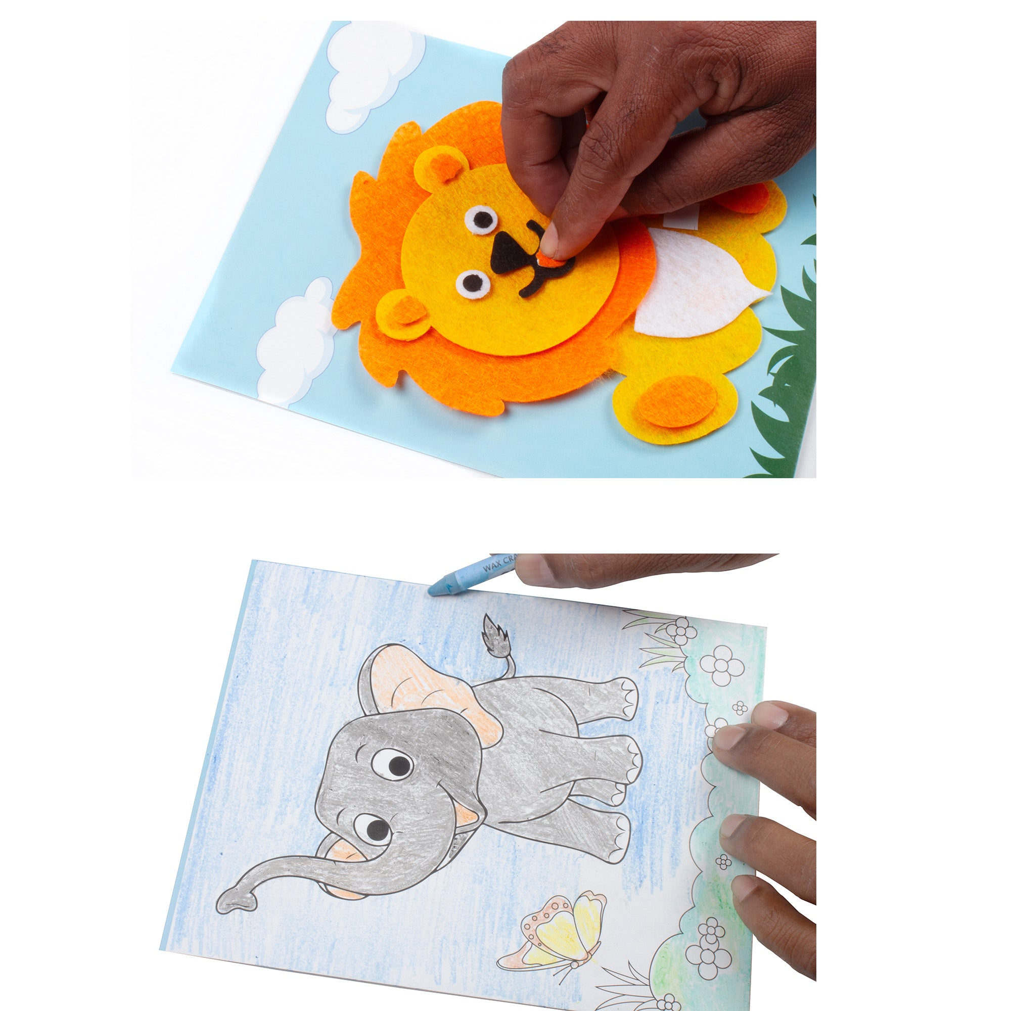 DIY 3D Felt Animal & Colouring Kit Lion And Elephant 1 Box