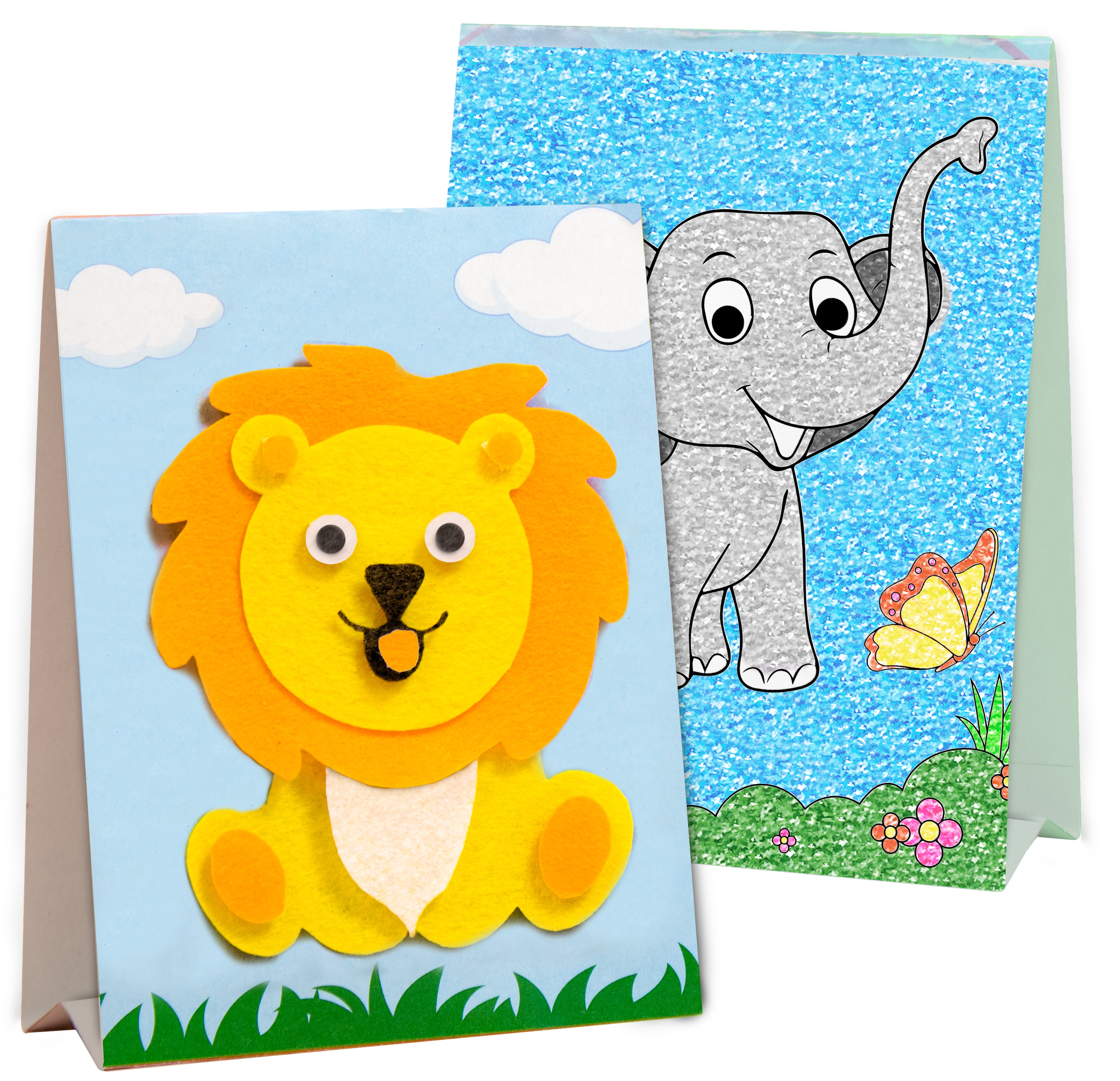 DIY 3D Felt Animal & Colouring Kit Lion And Elephant 1 Box