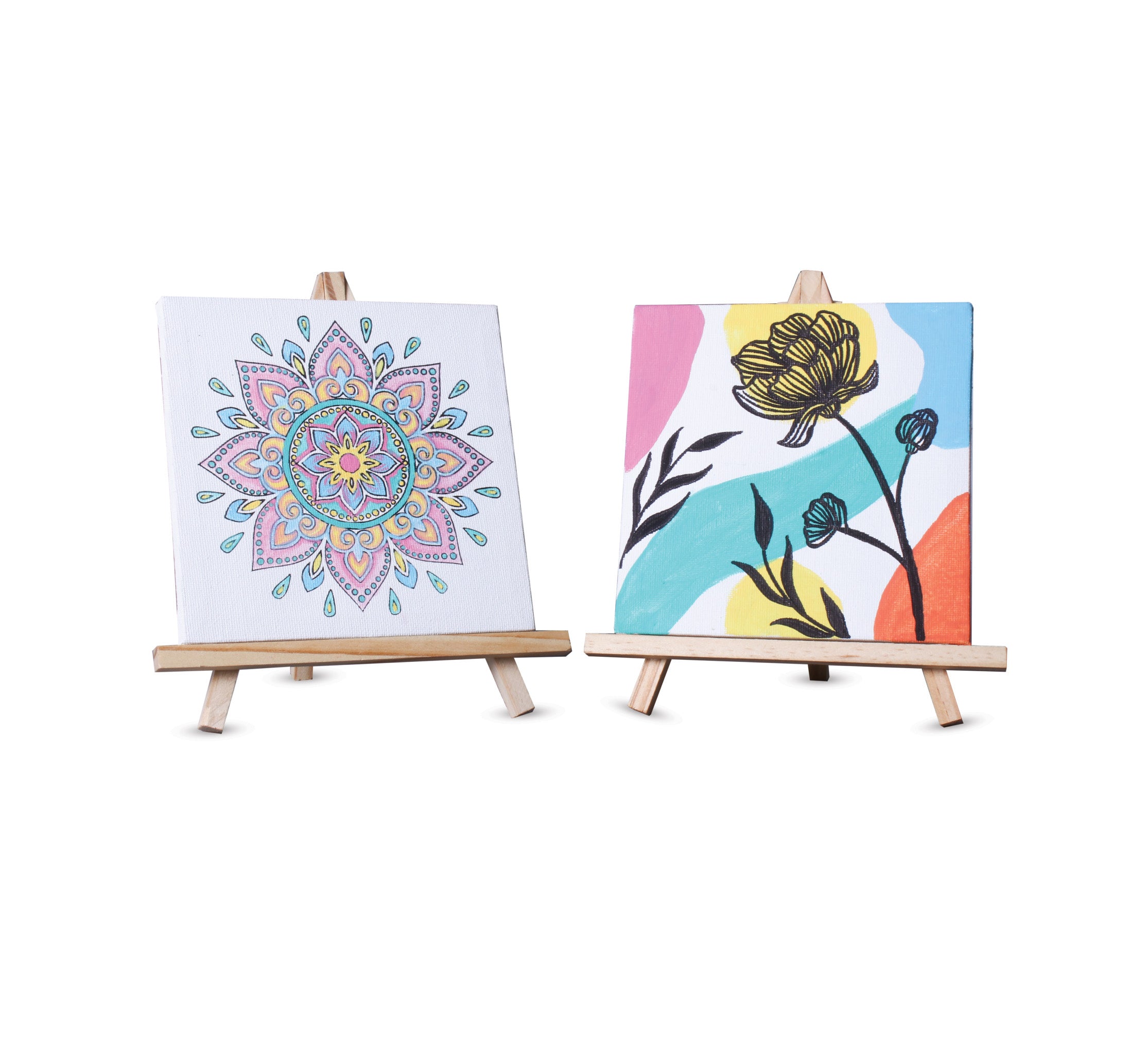 Mandala Blossom Art Kit  - Gift Of Creativity (1 Preprinted Canvas with Easel  1 Plain Canvas with Easel)