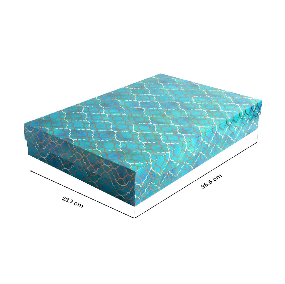 Gift Box Moroccan Trellis Aqua Shimmer Approx L 9.5 X 14.5 X 2.25inch