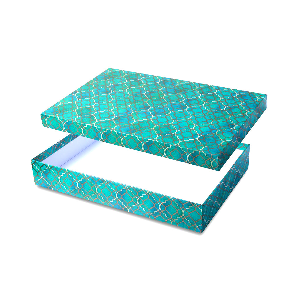 Gift Box Moroccan Trellis Aqua Shimmer Approx L 9.5 X 14.5 X 2.25inch