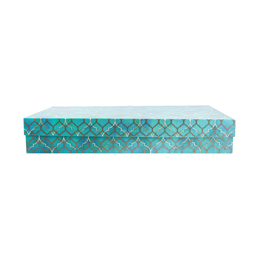 Gift Box Moroccan Trellis Aqua Shimmer Approx L 9.5 X 14.5 X 2.25inch