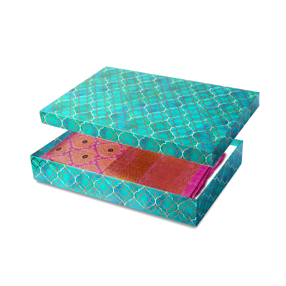 Gift Box Moroccan Trellis Aqua Shimmer Approx L 9.5 X 14.5 X 2.25inch