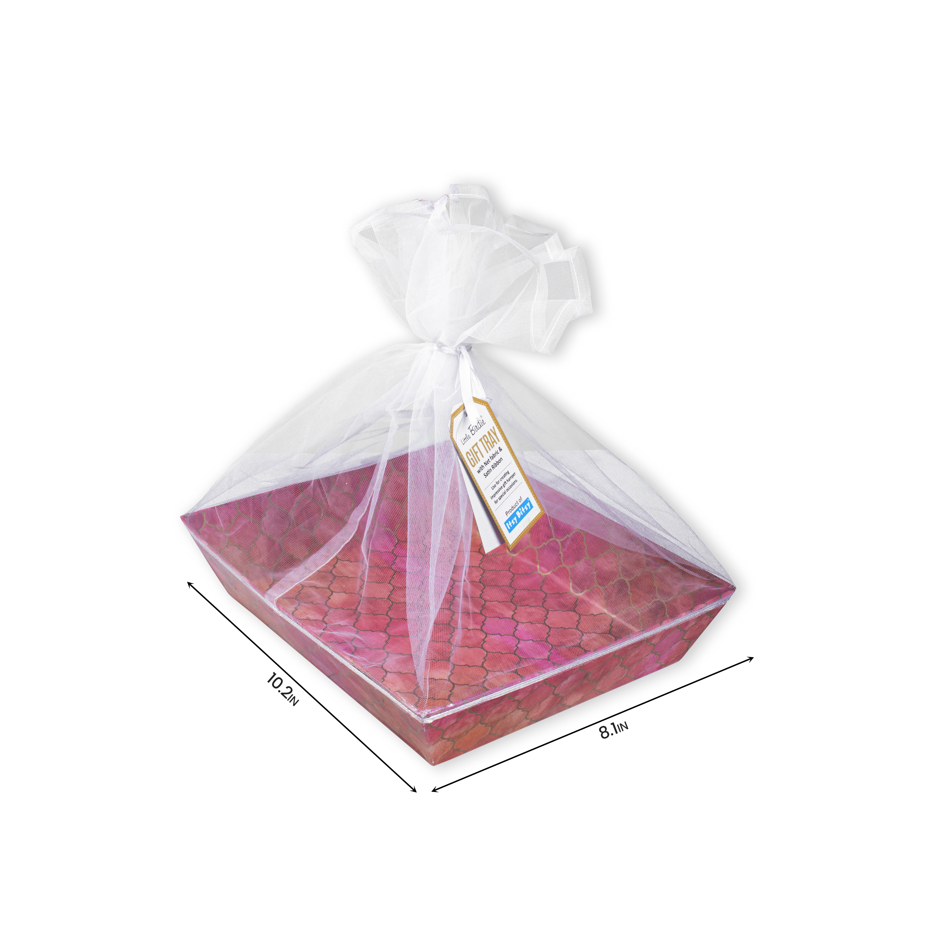 Angled Gifting Tray With Net Cover & Satin Ribbon - Moroccan Trellis, 8.1in x 10.2in, 1pc