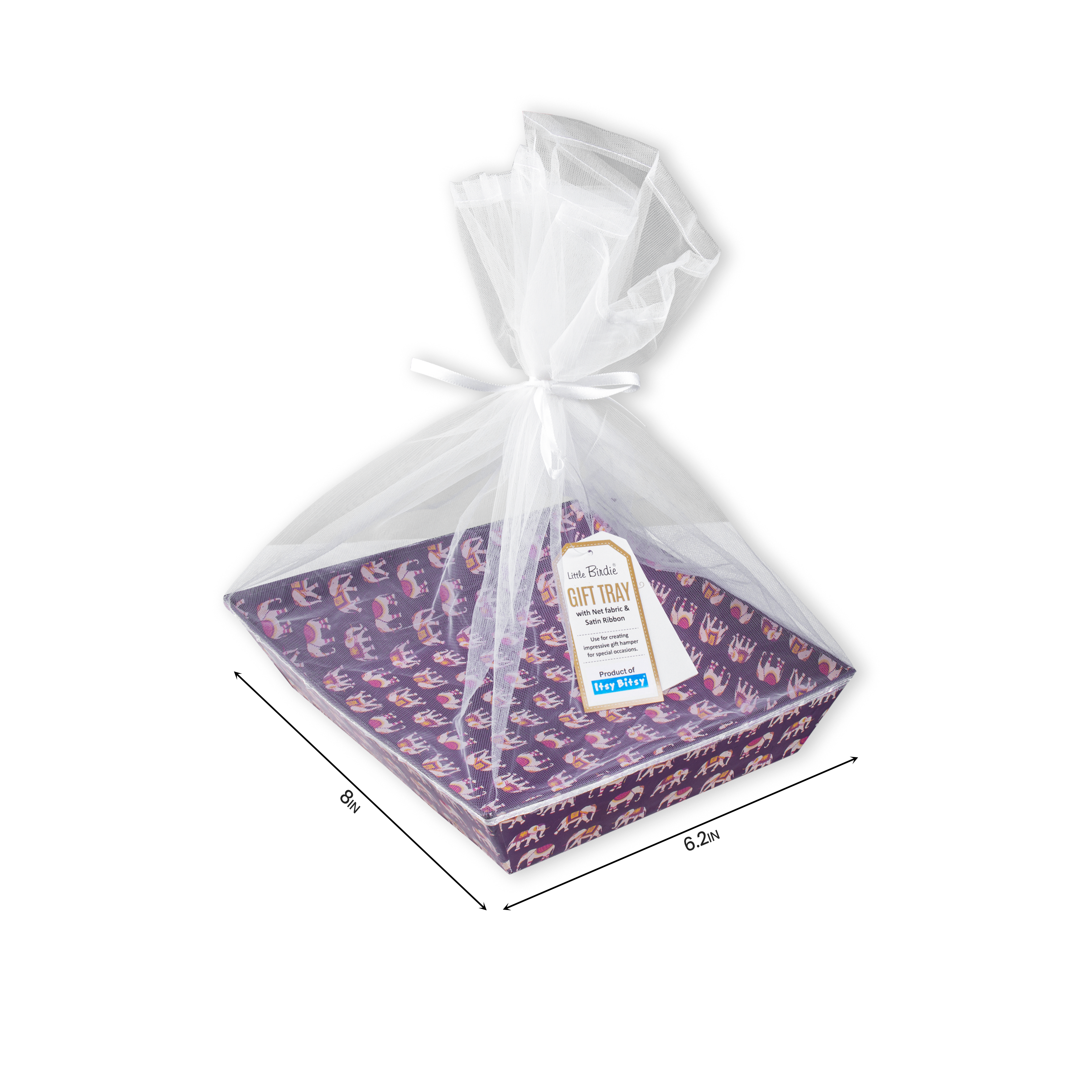 Angled Gifting Tray With Net Cover & Satin Ribbon - Elephant Parade, 6.2in x 8in, 1pc