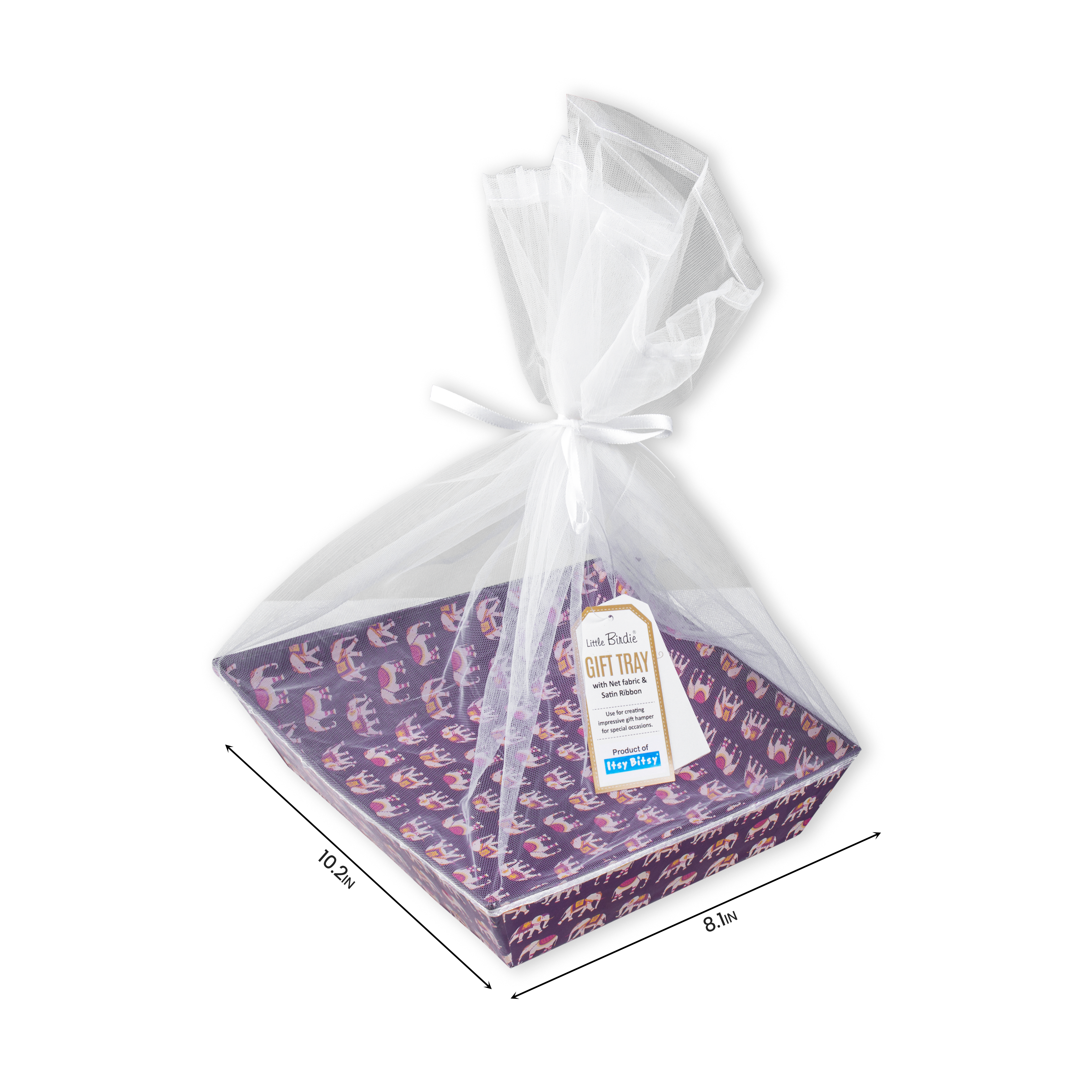 Angled Gifting Tray With Net Cover & Satin Ribbon - Elephant Parade, 8.1in x 10.2in, 1pc