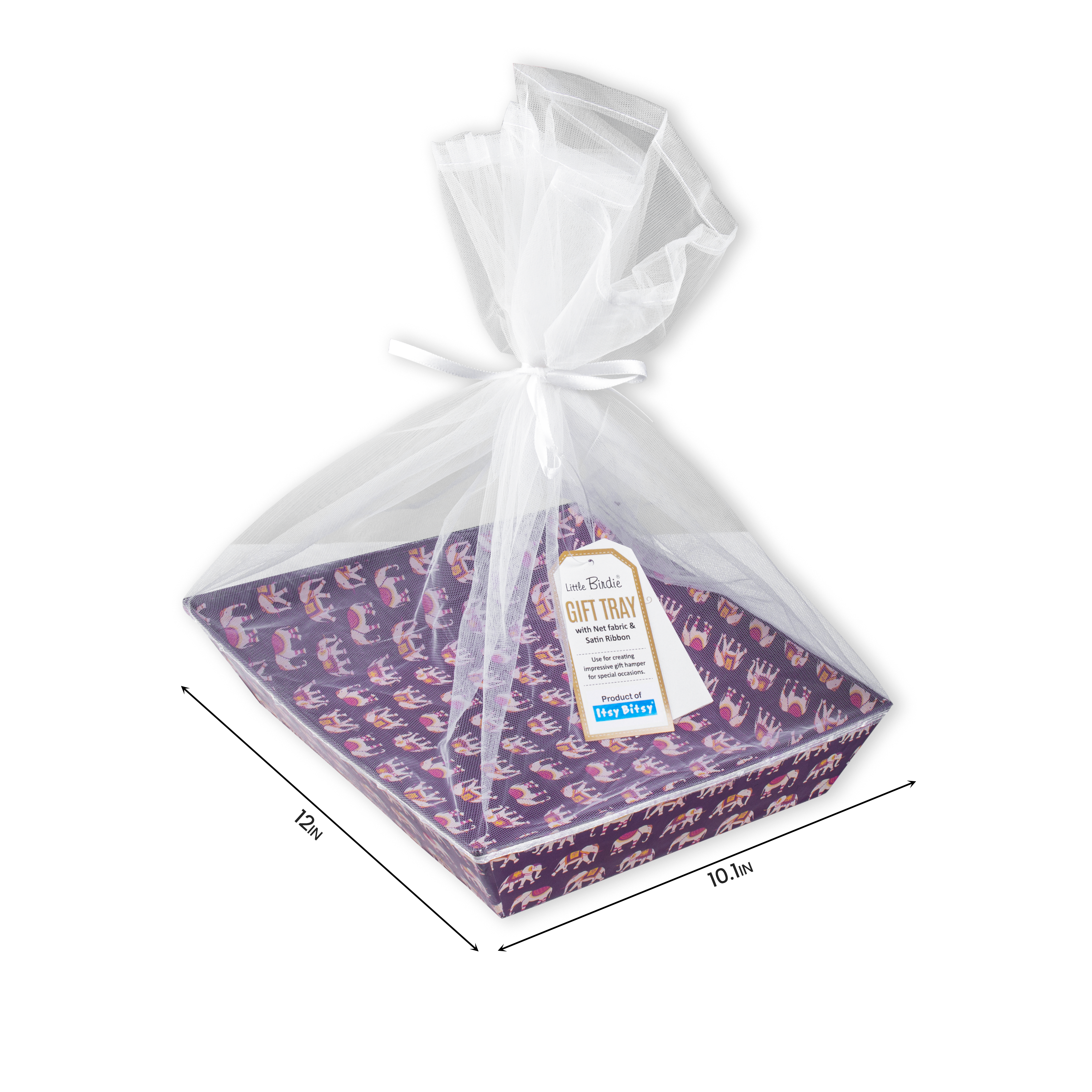 Angled Gifting Tray With Net Cover & Satin Ribbon - Elephant Parade, 10.1in x 12in, 1pc