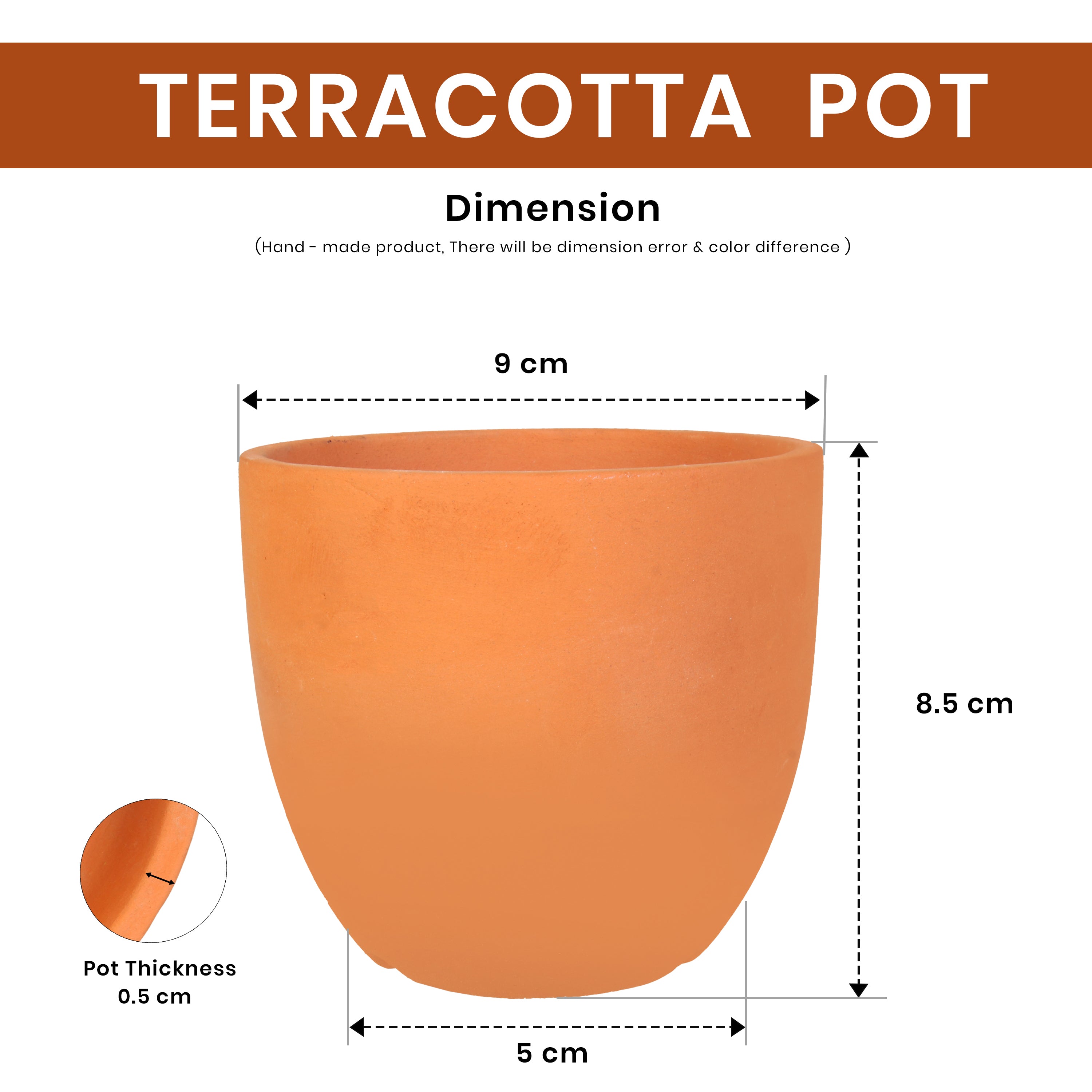 Terracotta Pot - Cup Shape, H8.7 X W9.1cm, 1pc