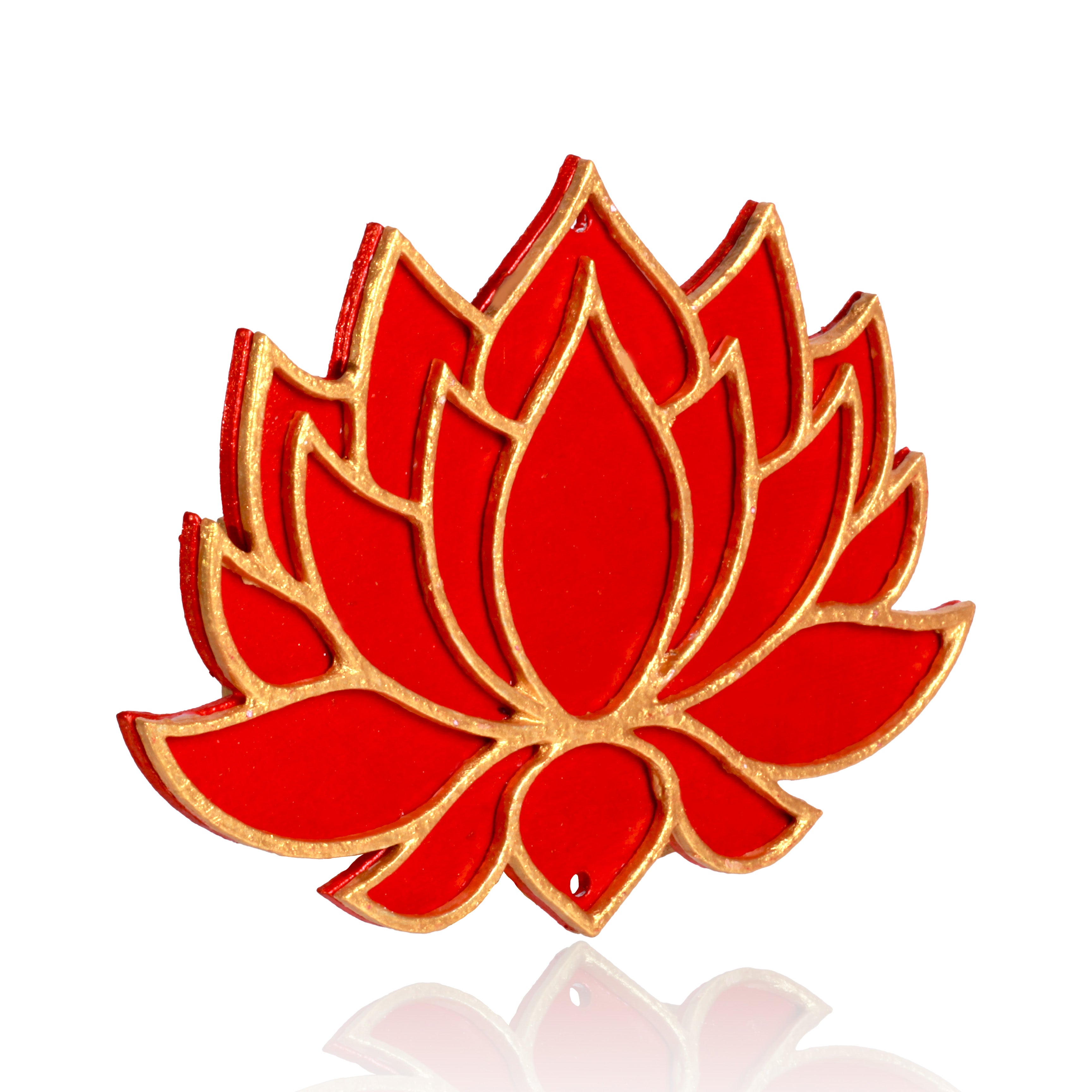 Lotus Hanging Decor Red & Gold Approx 5 X 3.5inch 2mm Thick 1pc