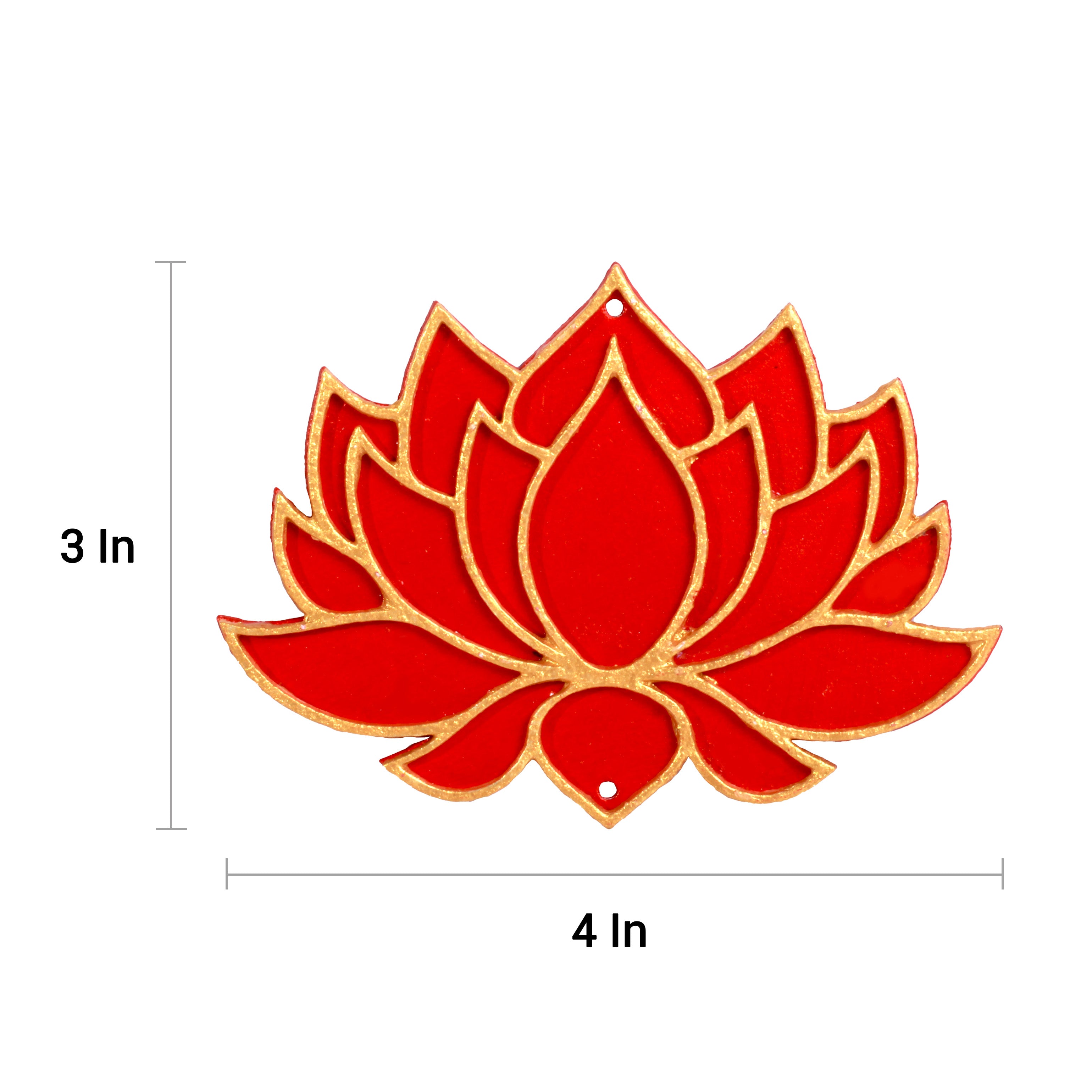Lotus Hanging Decor Red & Gold Approx 4 X 3inch 2mm Thick 1pc