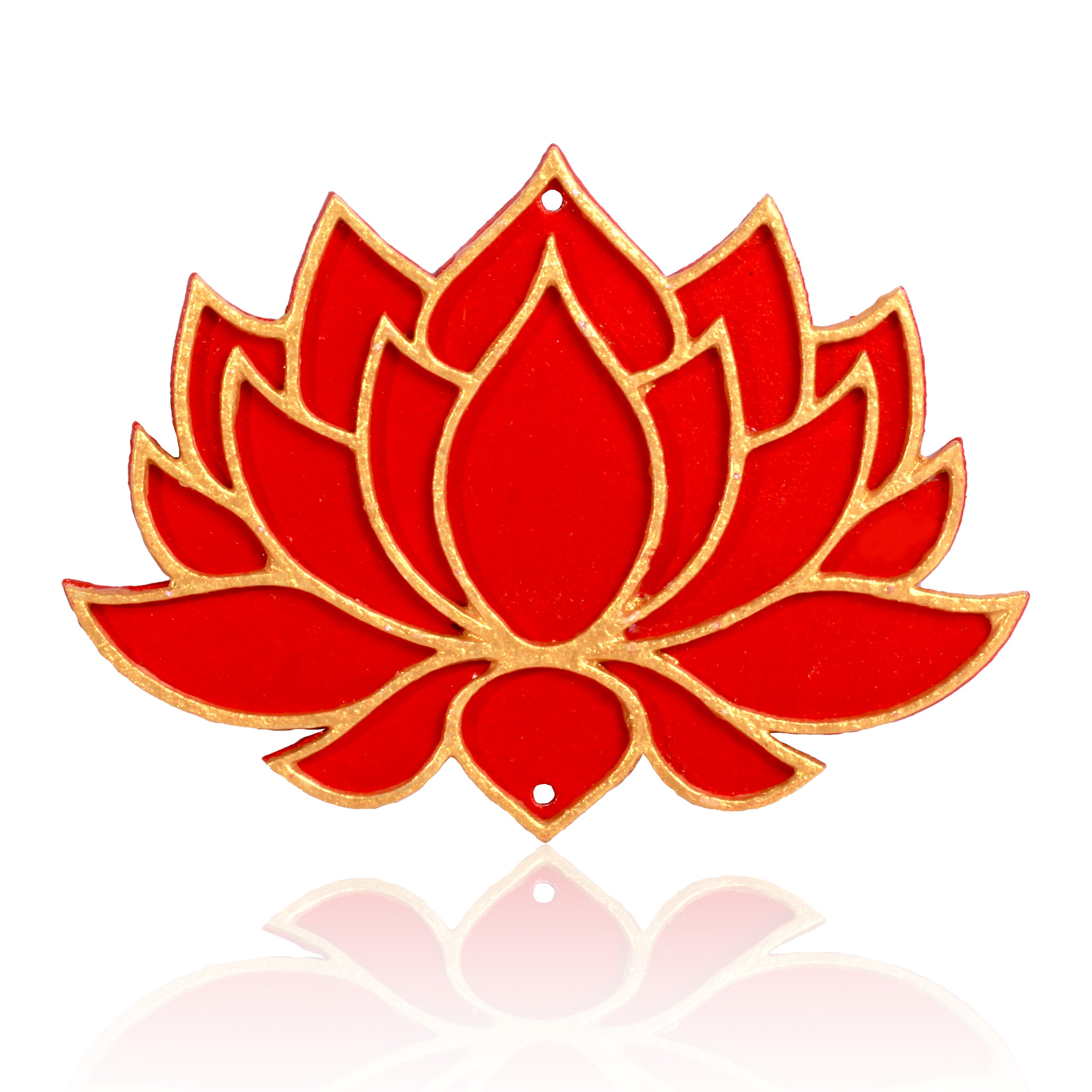 Lotus Hanging Decor Red & Gold Approx 4 X 3inch 2mm Thick 1pc