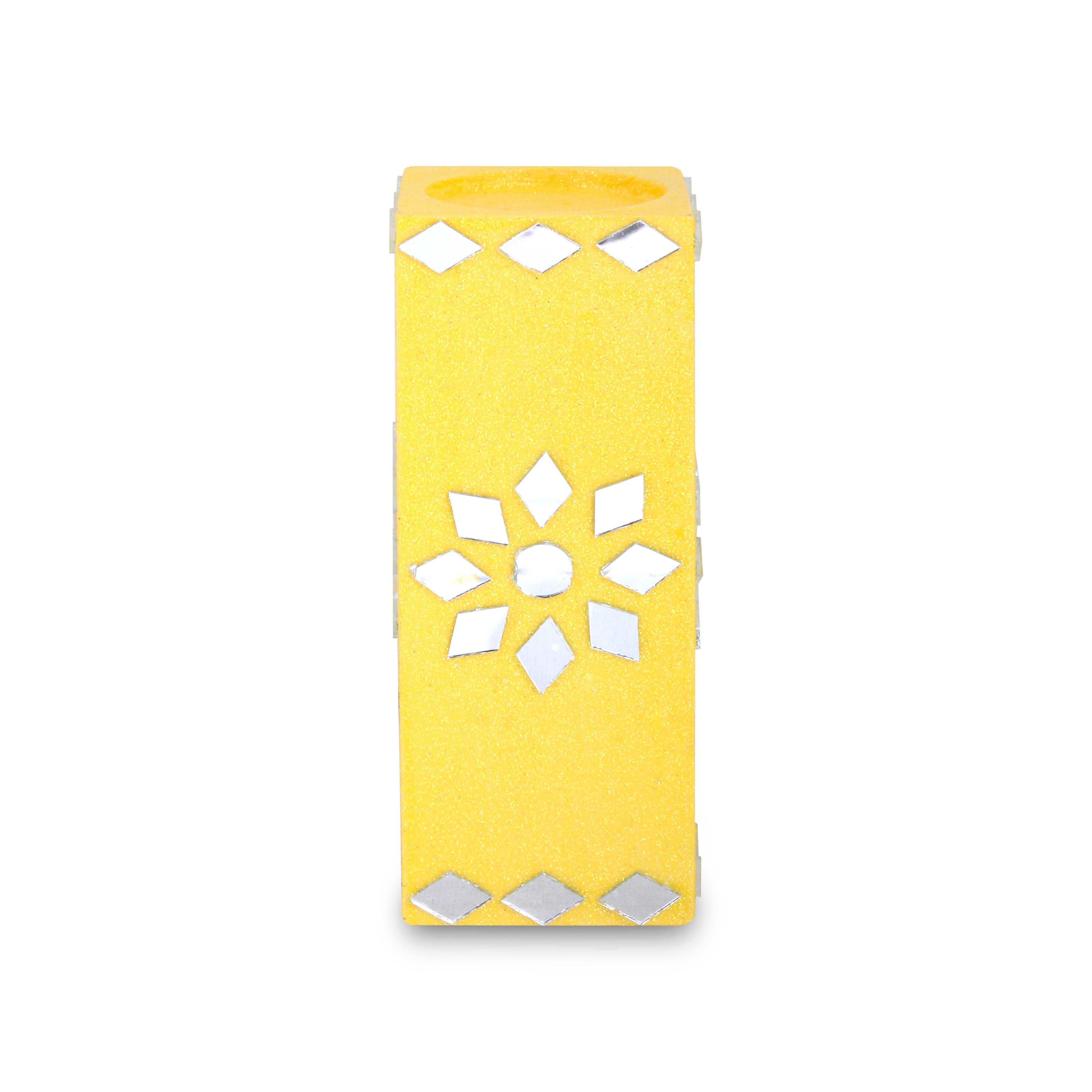Mirror Art Tealight Holder Florista Yellow 5inch 1pc ( Candle Included 1pc)