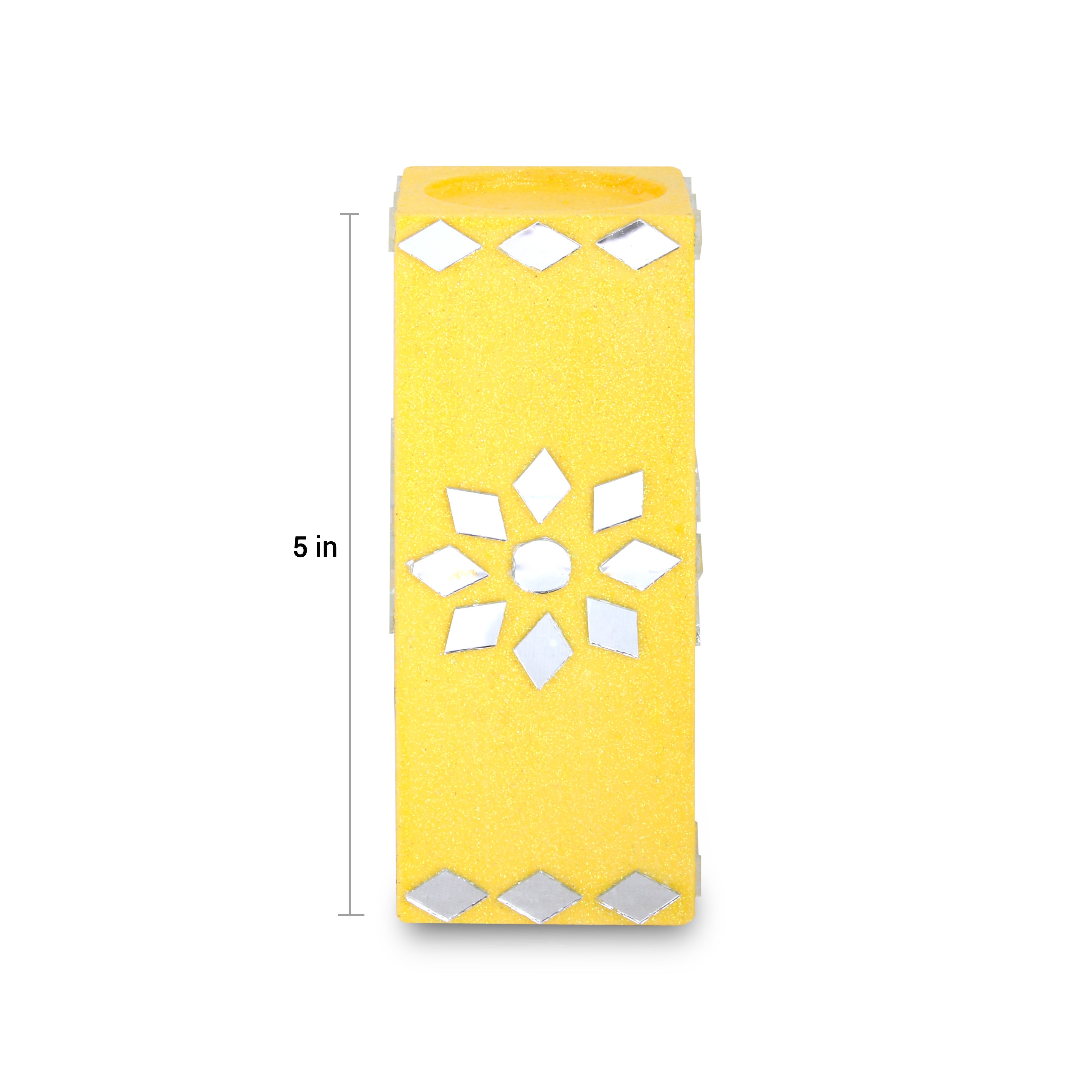 Mirror Art Tealight Holder Florista Yellow 5inch 1pc ( Candle Included 1pc)
