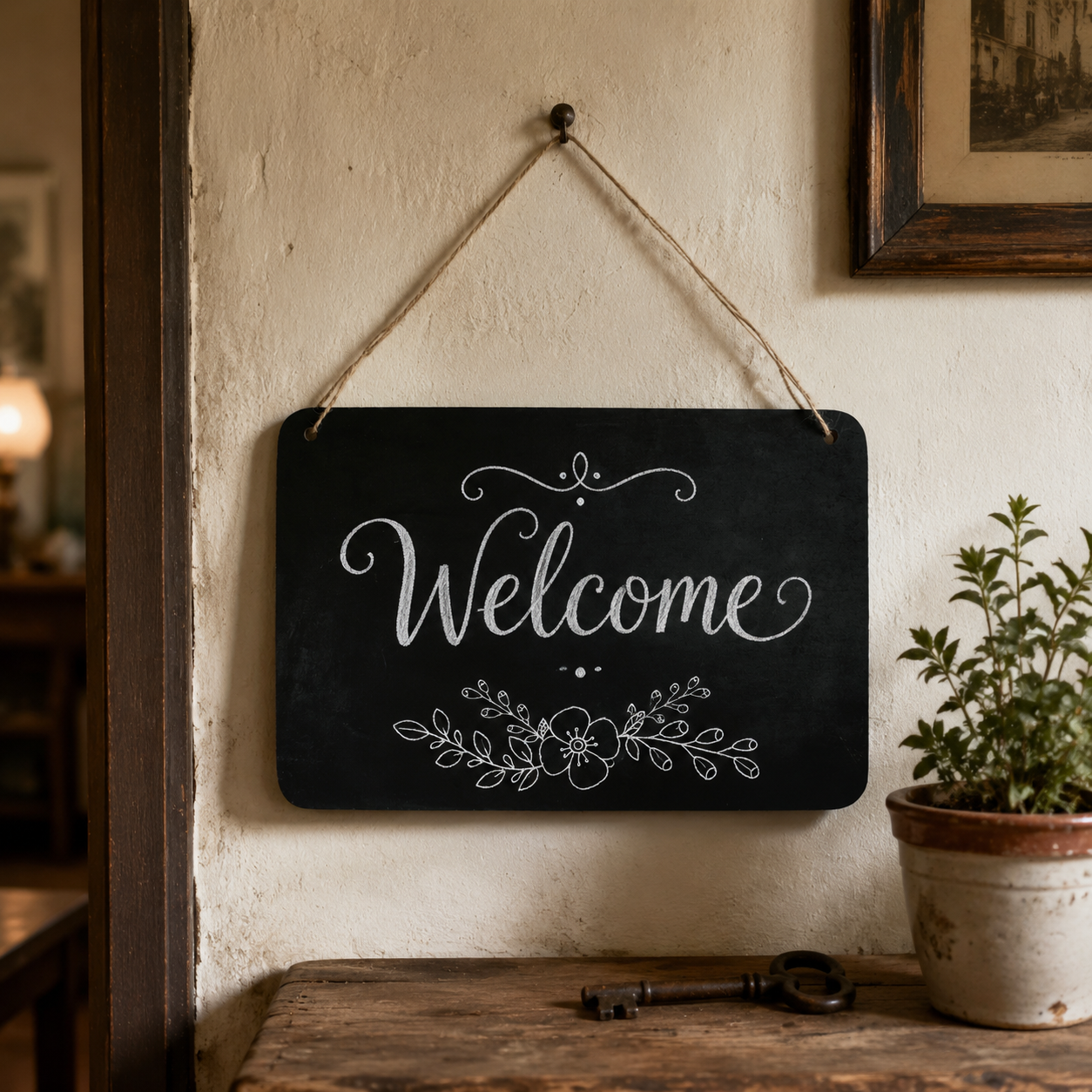 Creative Hanging Chalk Board Floral Touch Rectangular H7.5Inch x L12Inch 1pc