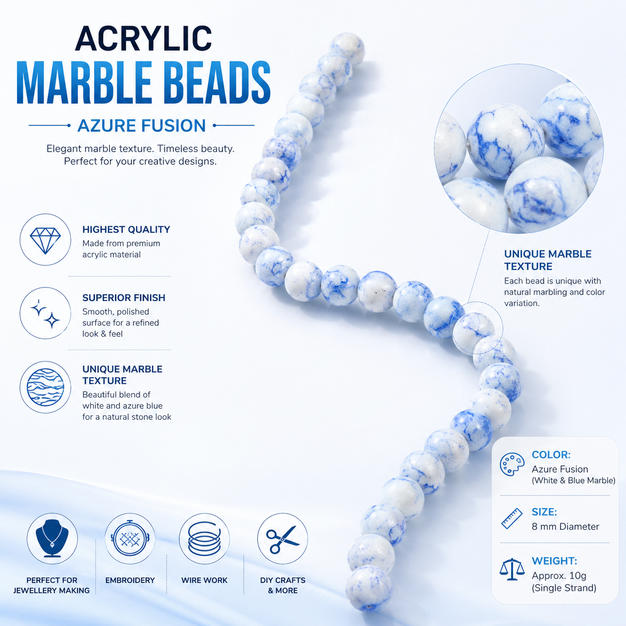 Acrylic Marble Beads Azure Fusion 1 String