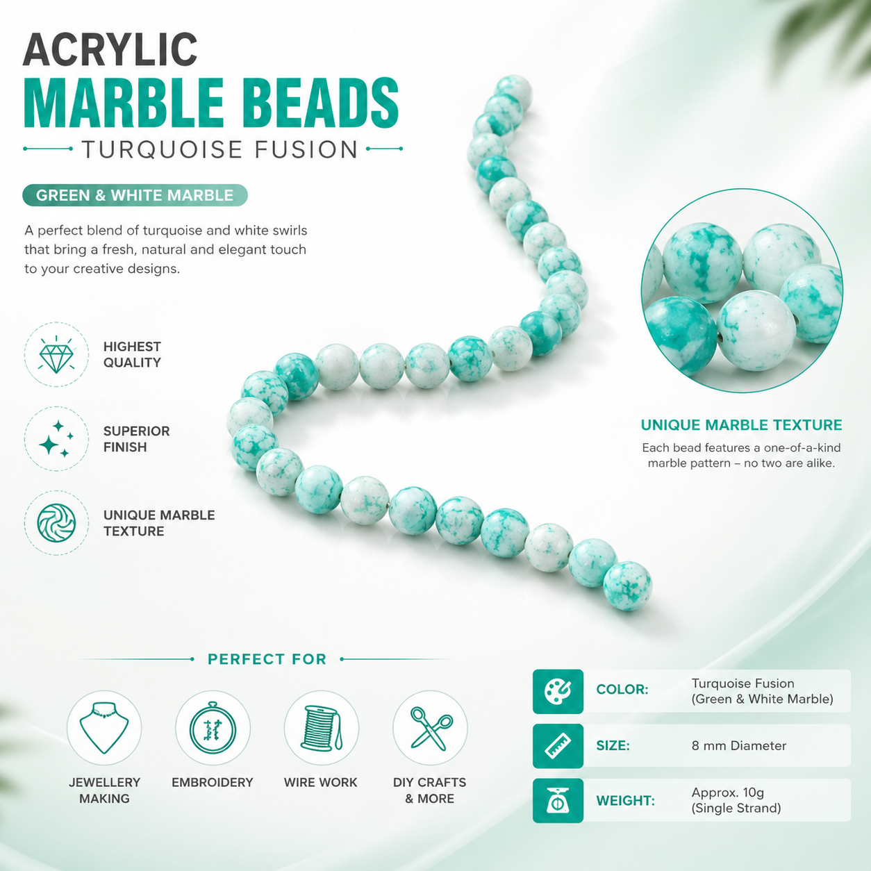 Acrylic Marble Beads Turquoise Fusion 1 String