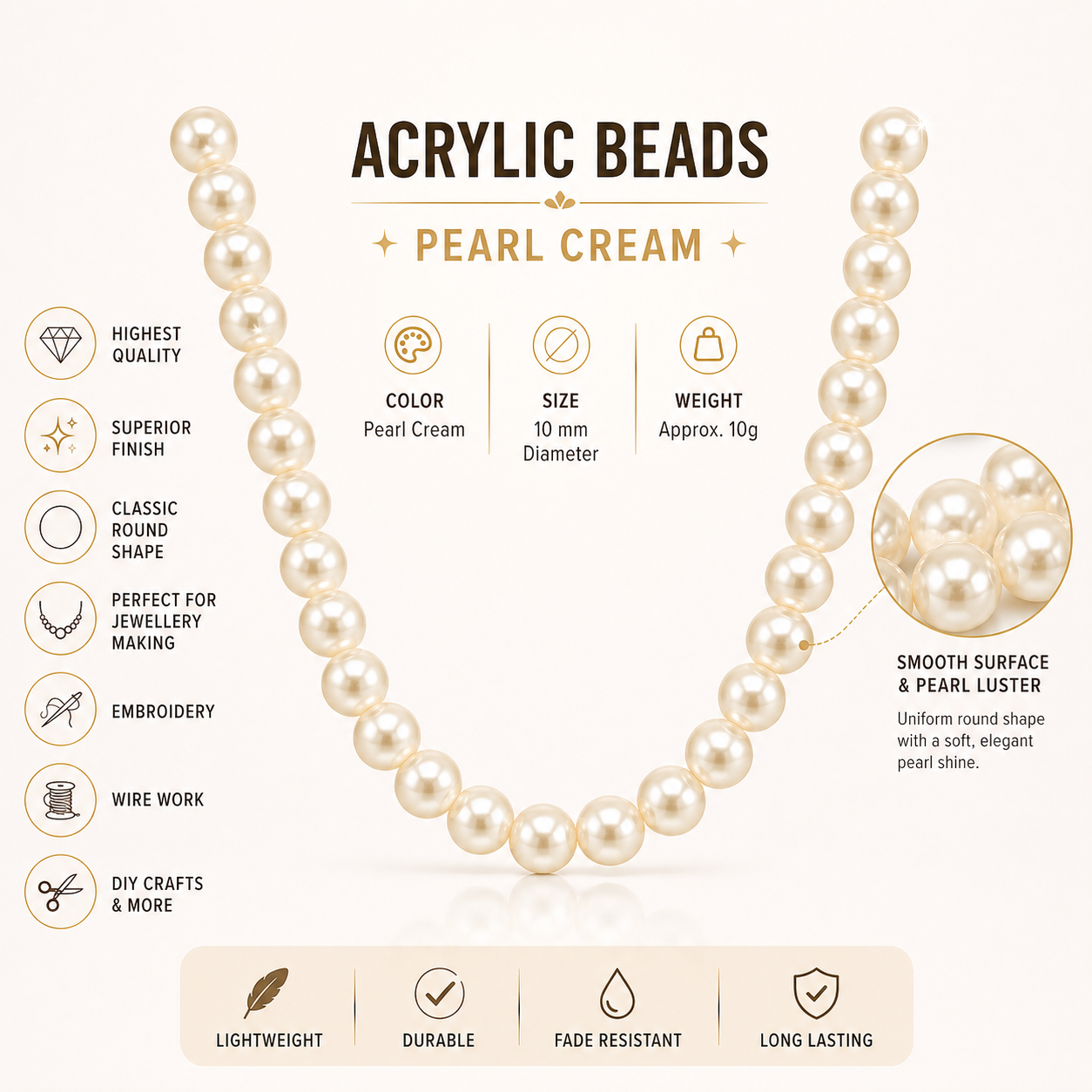 Pearl White 10mm 1 String