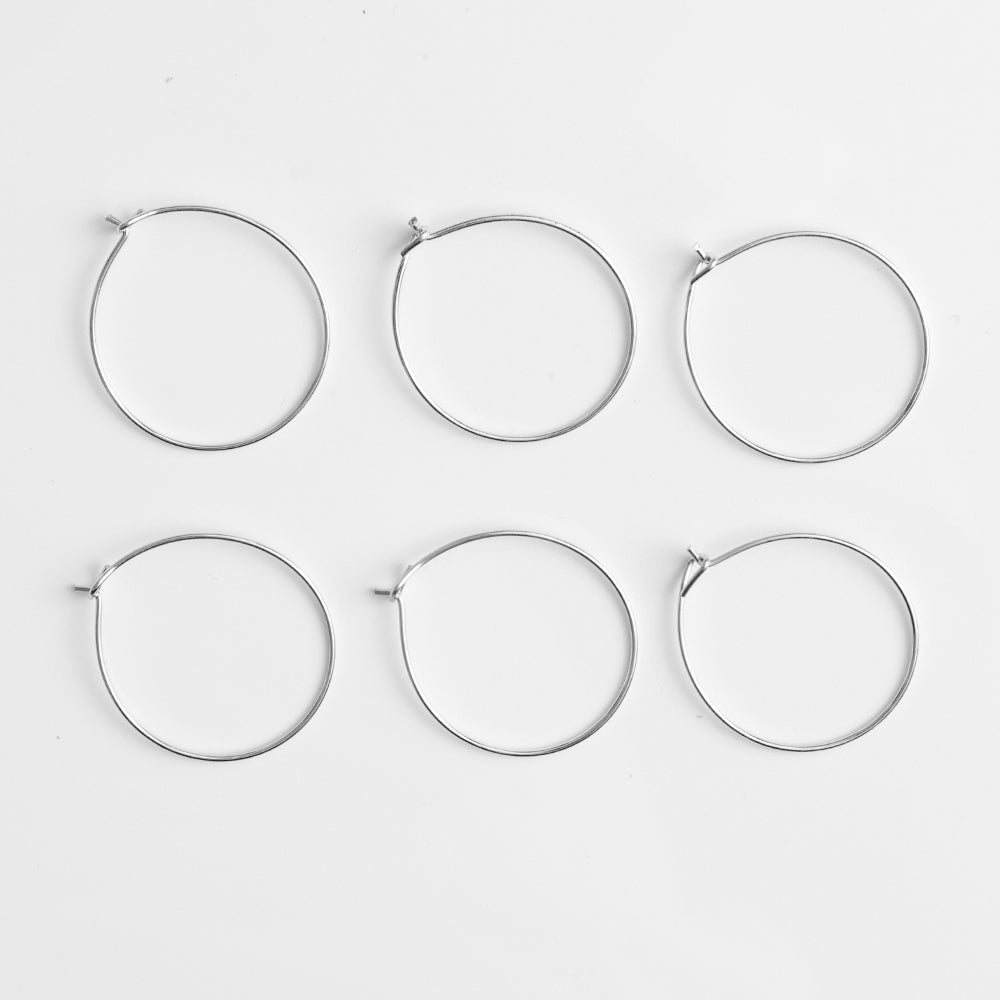Jewellery Findings Ear Hoops Round 2.5Cm Dia Nickel 6 Pcs