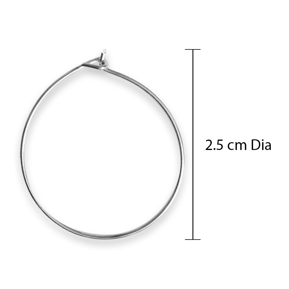 Jewellery Findings Ear Hoops Round 2.5Cm Dia Nickel 6 Pcs