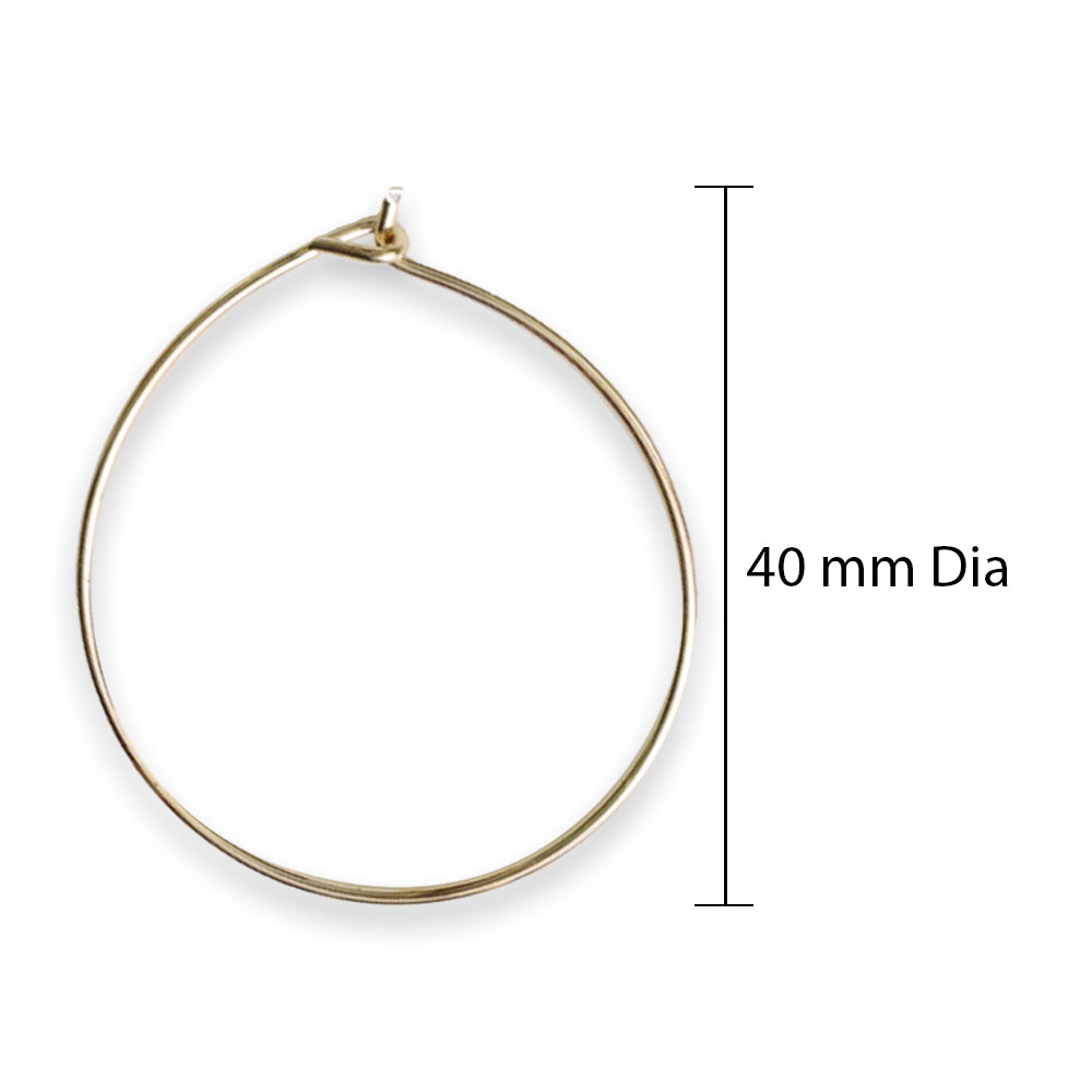 Jewellery Findings Ear Hoops Round 40Mm Dia Gold 6 Pcs