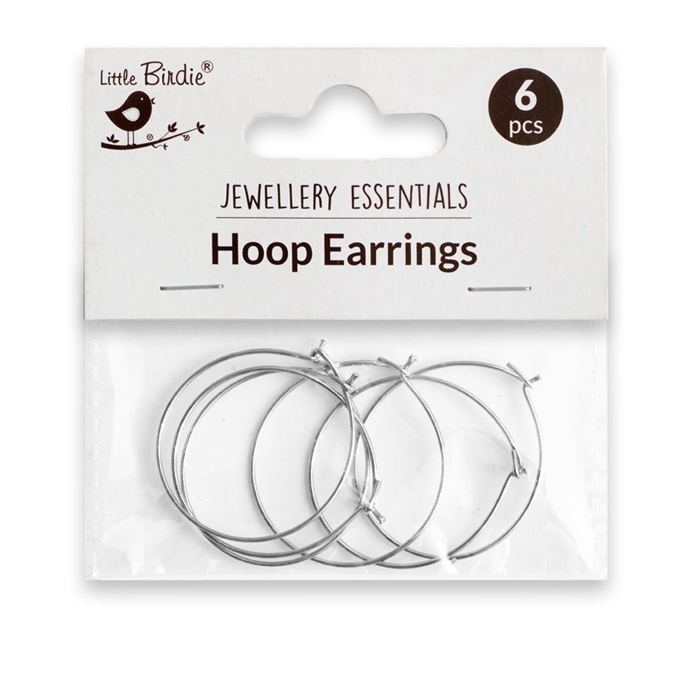 Jewellery Findings Ear Hoops Round 40Mm Dia Silver 6 Pcs