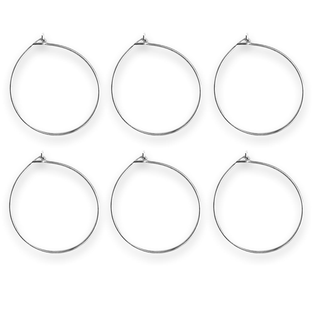 Jewellery Findings Ear Hoops Round 40Mm Dia Silver 6 Pcs