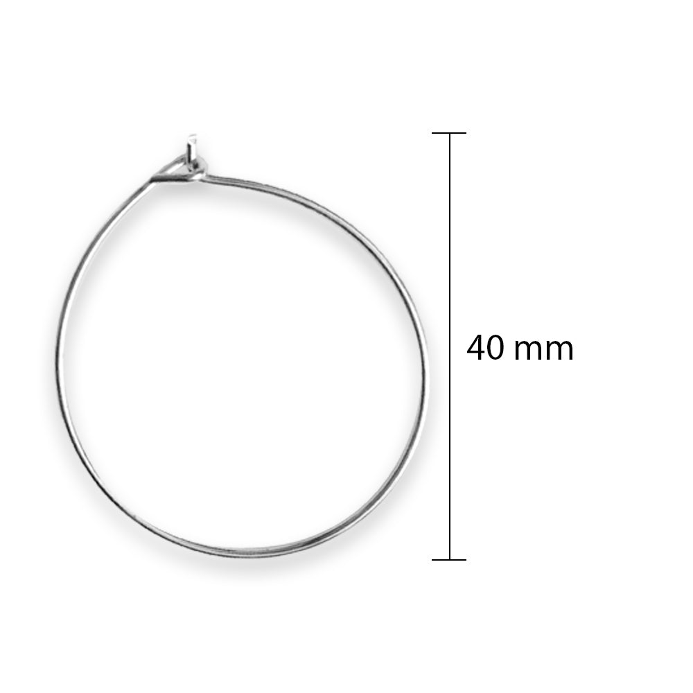 Jewellery Findings Ear Hoops Round 40Mm Dia Silver 6 Pcs