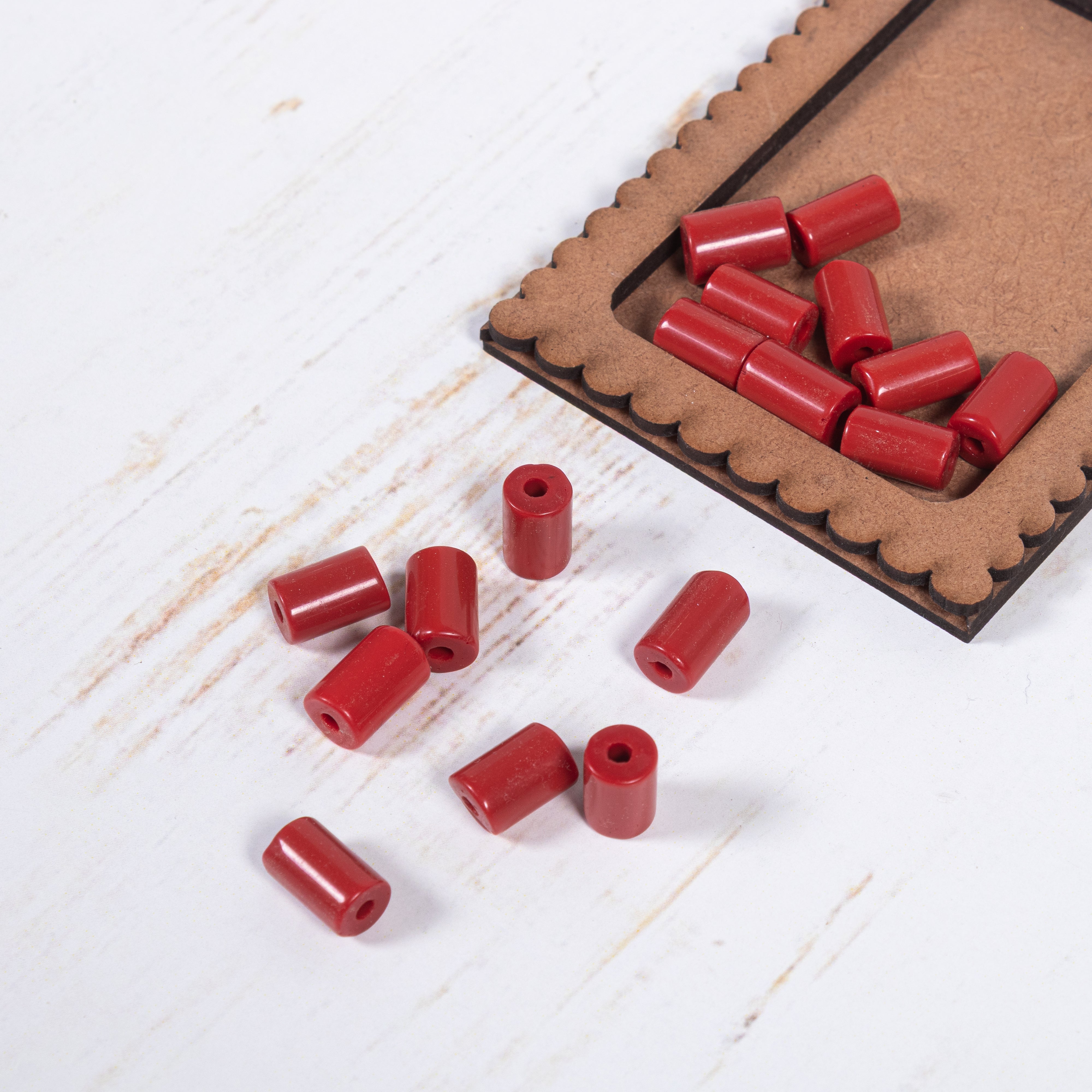 Glass Beads Tube Ruby Red Approx 7.95X12.83mm 1 String LB