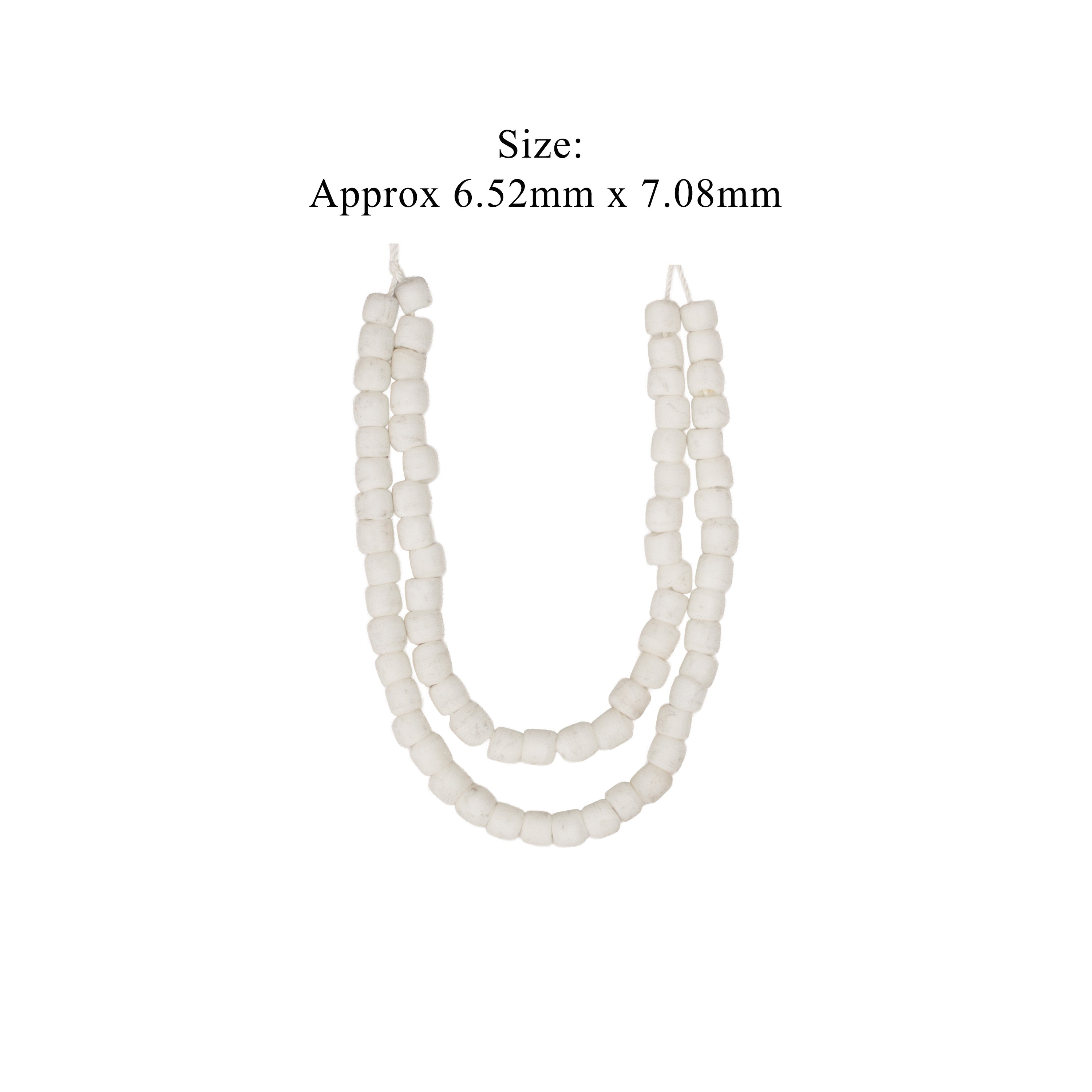 Glass Beads Drum Shape White Approx 6.52X7.08mm 30gm 1 String