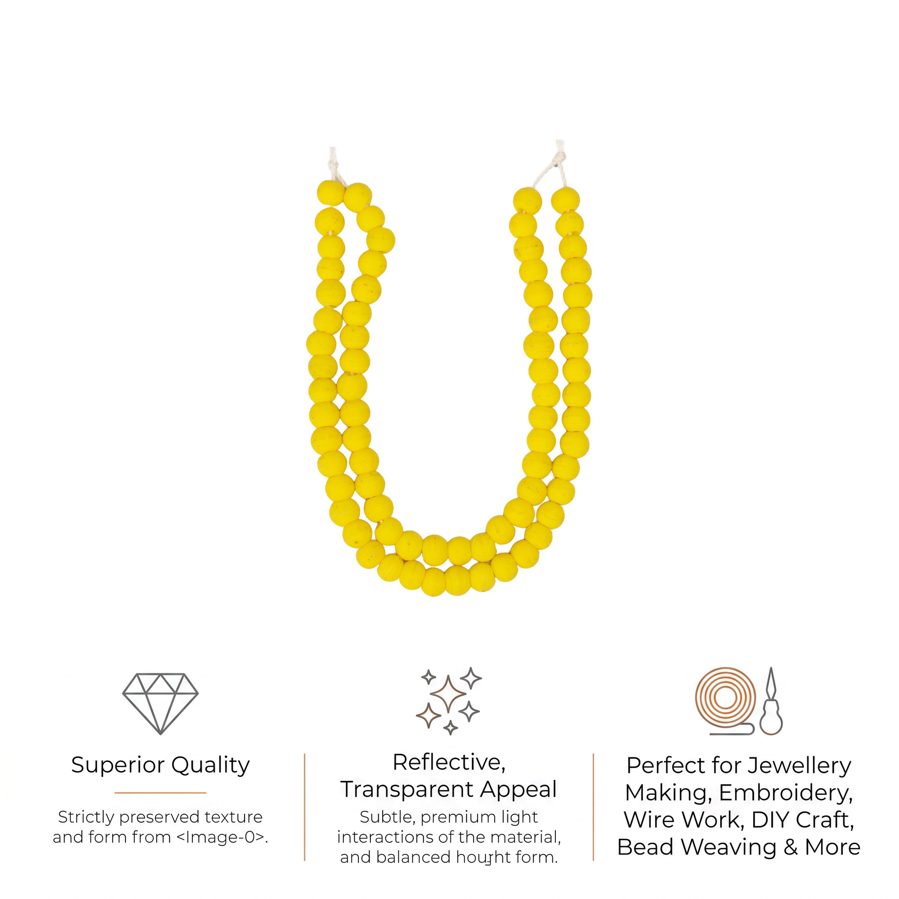 Glass Beads Round Shape Sunny Yellow Approx 6.13X7.48mm 30gm 1 String