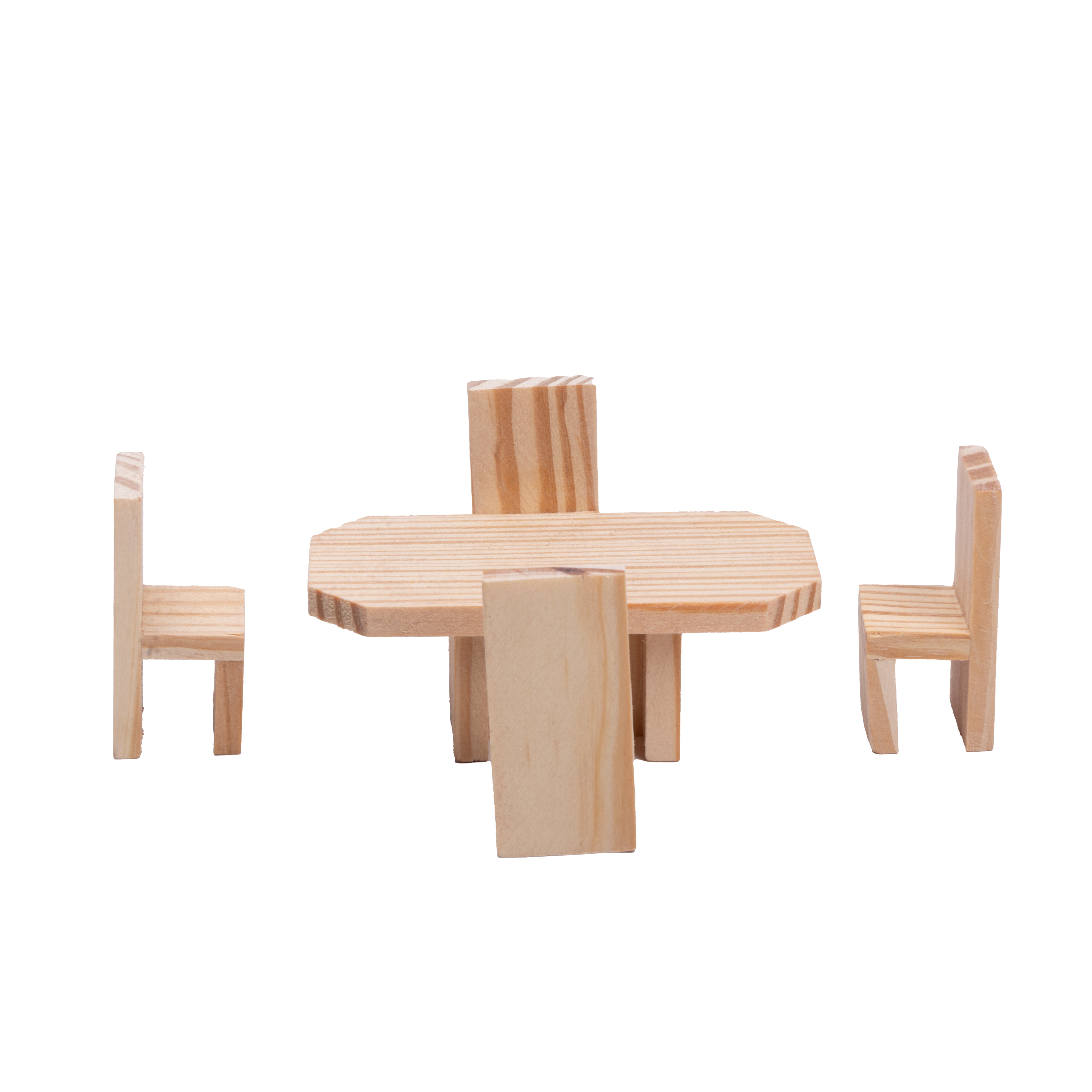 Wooden Miniature Octagonal Table With 4 Chair Approx L3.7inchx W2inch x H1.41inch & L0.98inch x W1.06inch x H2inch 1pc