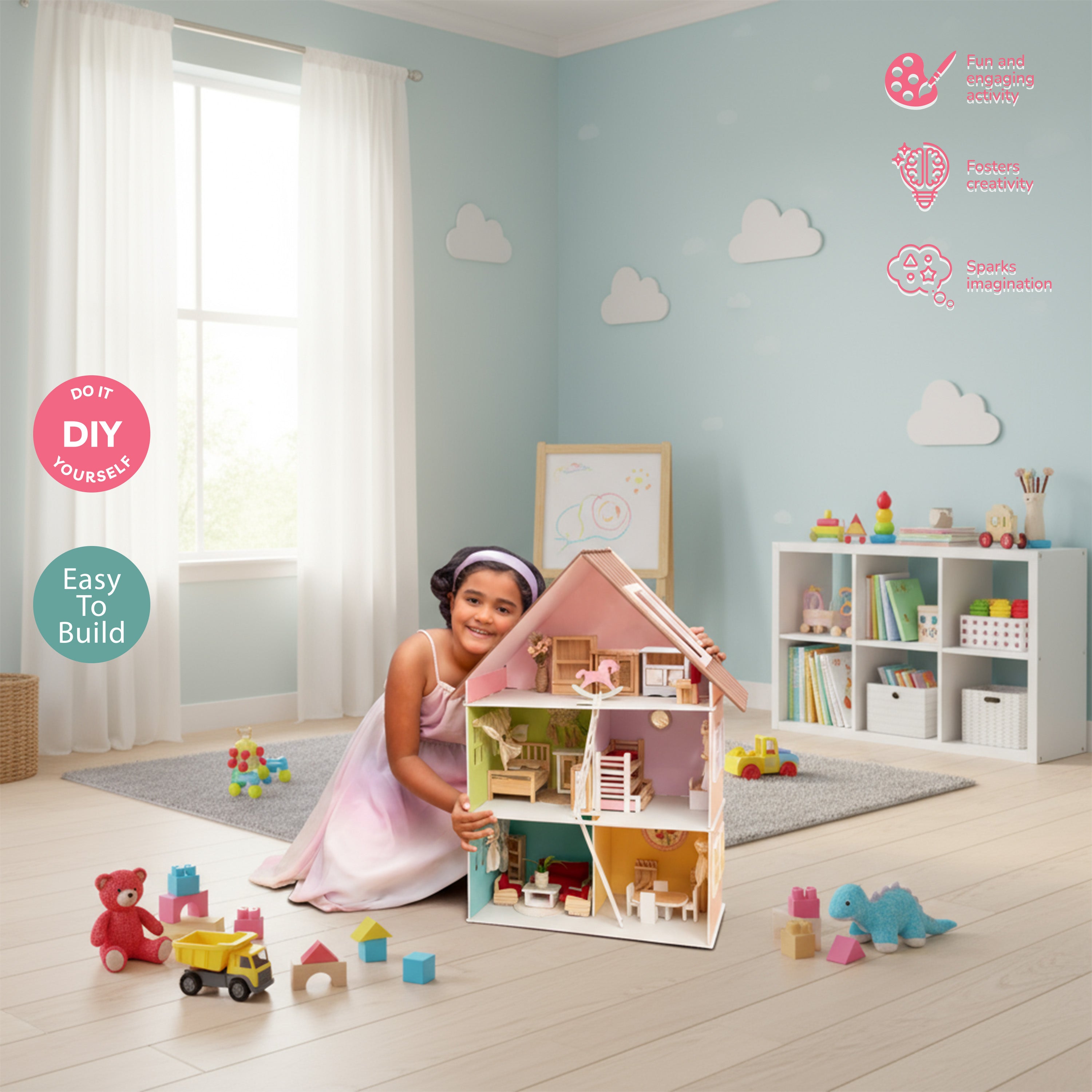 Build & Play Wooden Doll House 1pc