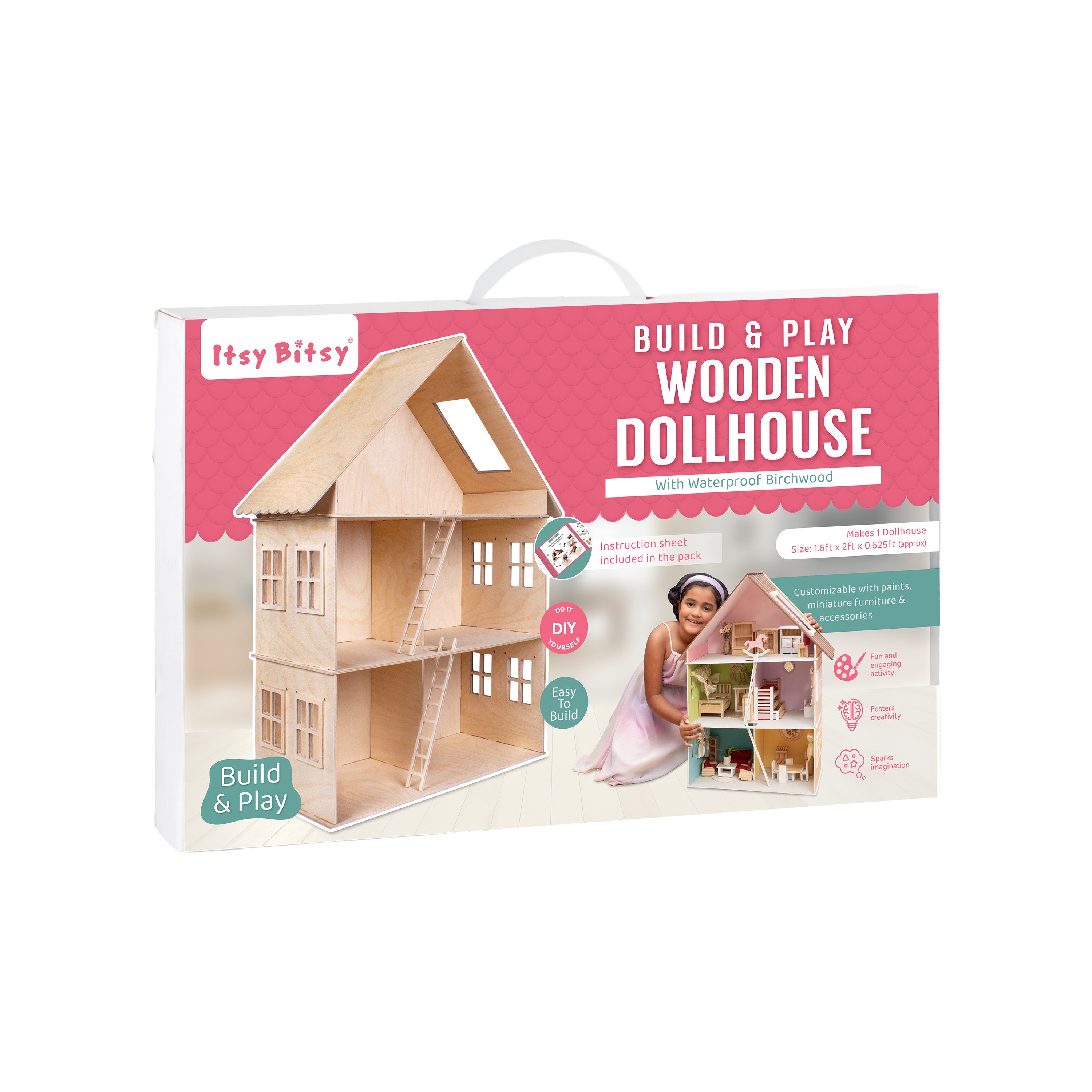 Build & Play Wooden Doll House 1pc