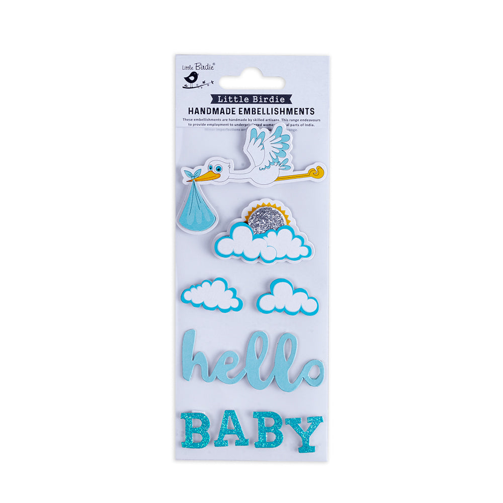 Handmade Stickers Hello Baby Blue 9pc