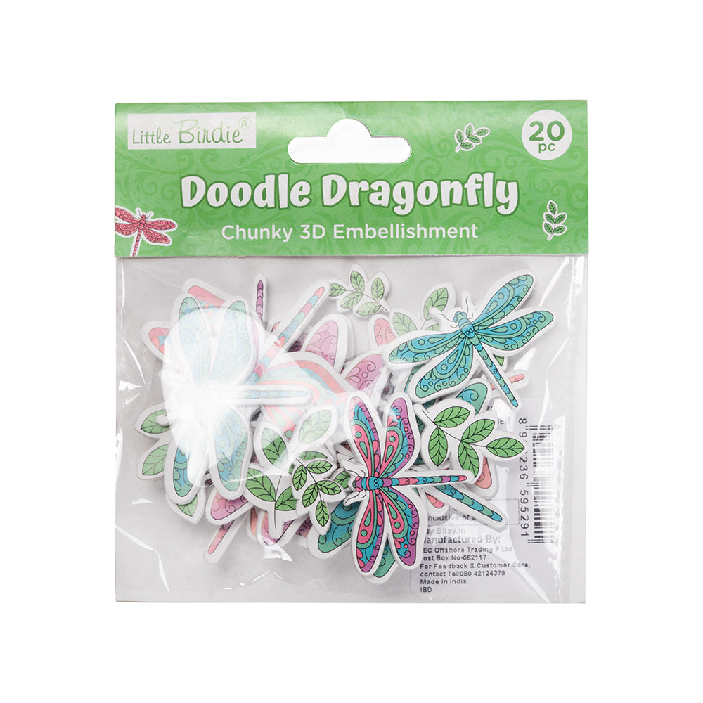 Handmade Self Adhesive Chunky Foams Sticker Doodle Dragonfly 20pc