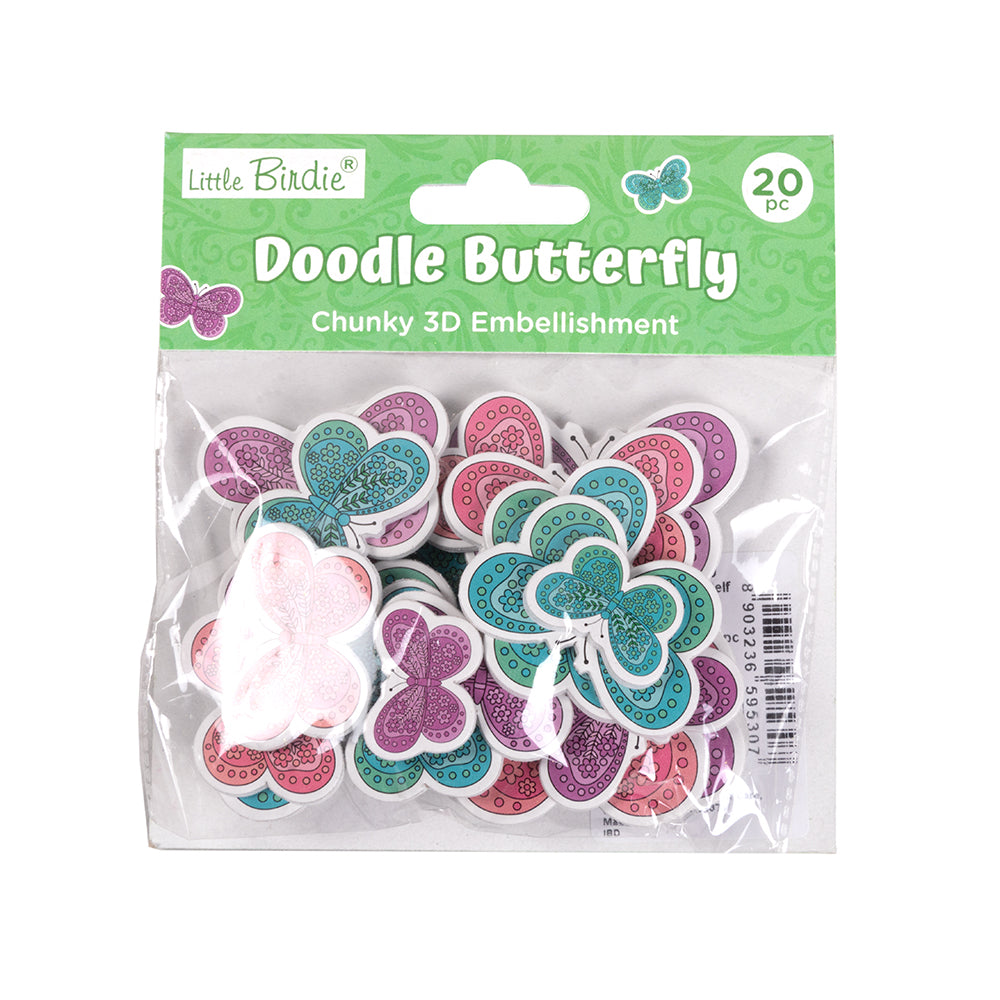 Handmade Self Adhesive Chunky Foam Sticker - Doodle Butterfly 20pc