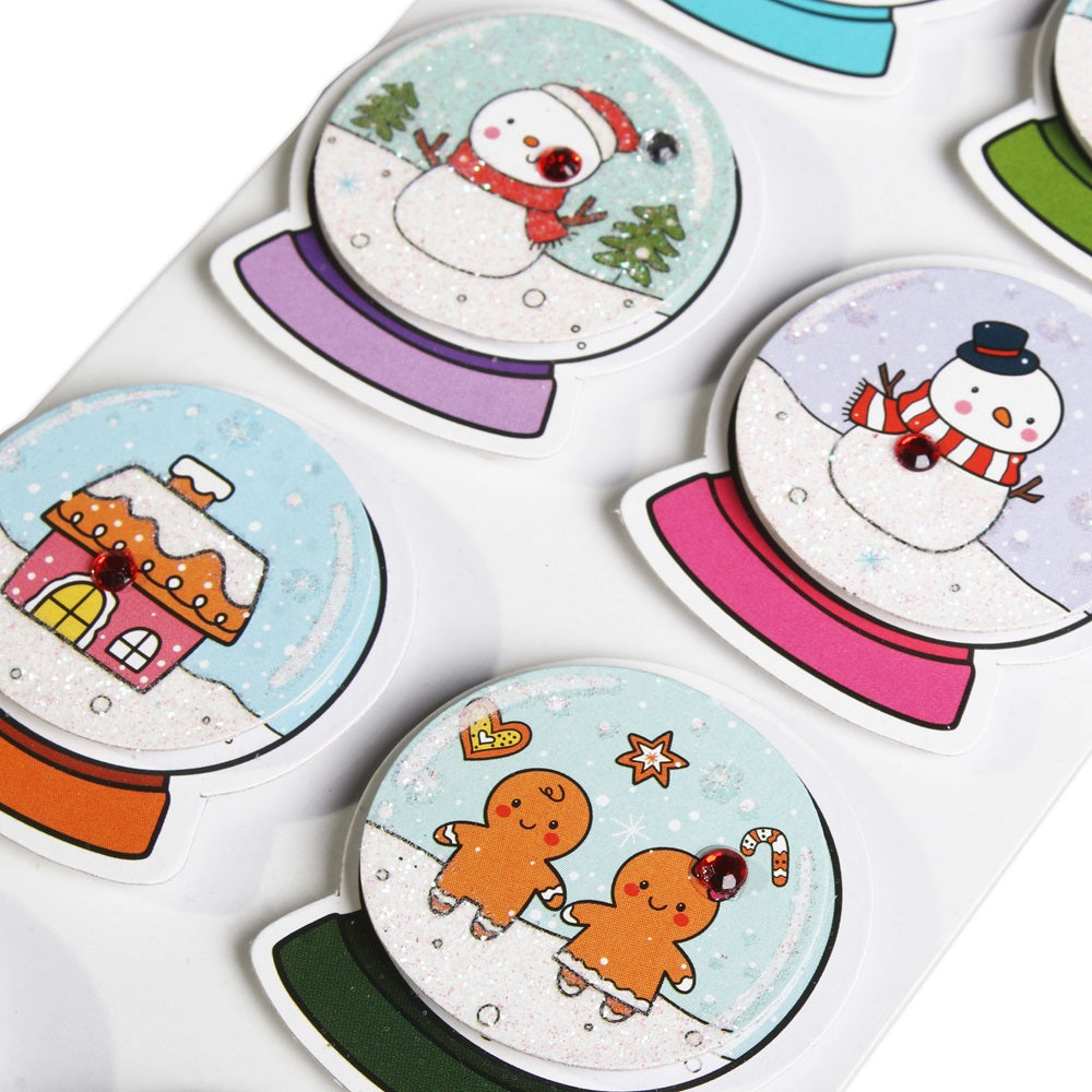 Christmas Handmade Stickers Festive Snow Globe 8pc