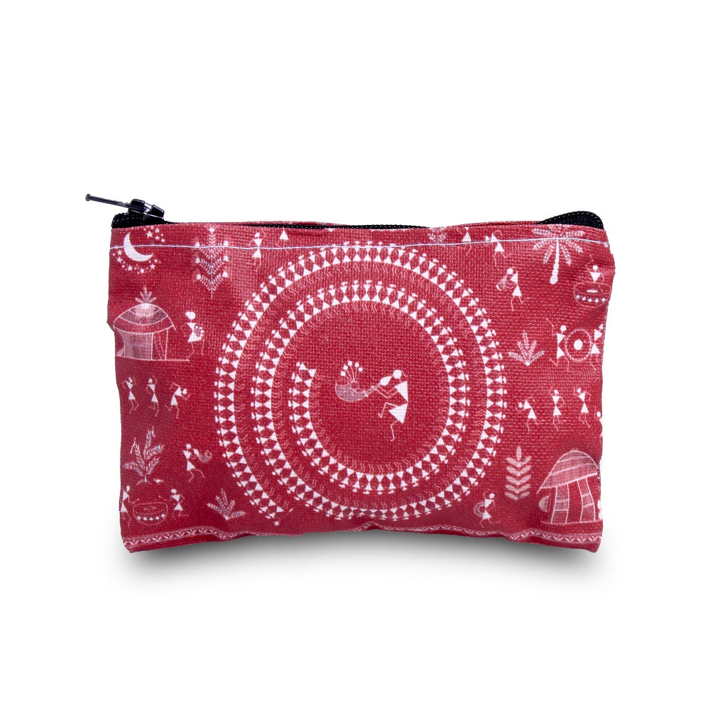 Canvas Printed Zip Pouch Warli Festival 5.5 X 3.5inch Approx1 pc