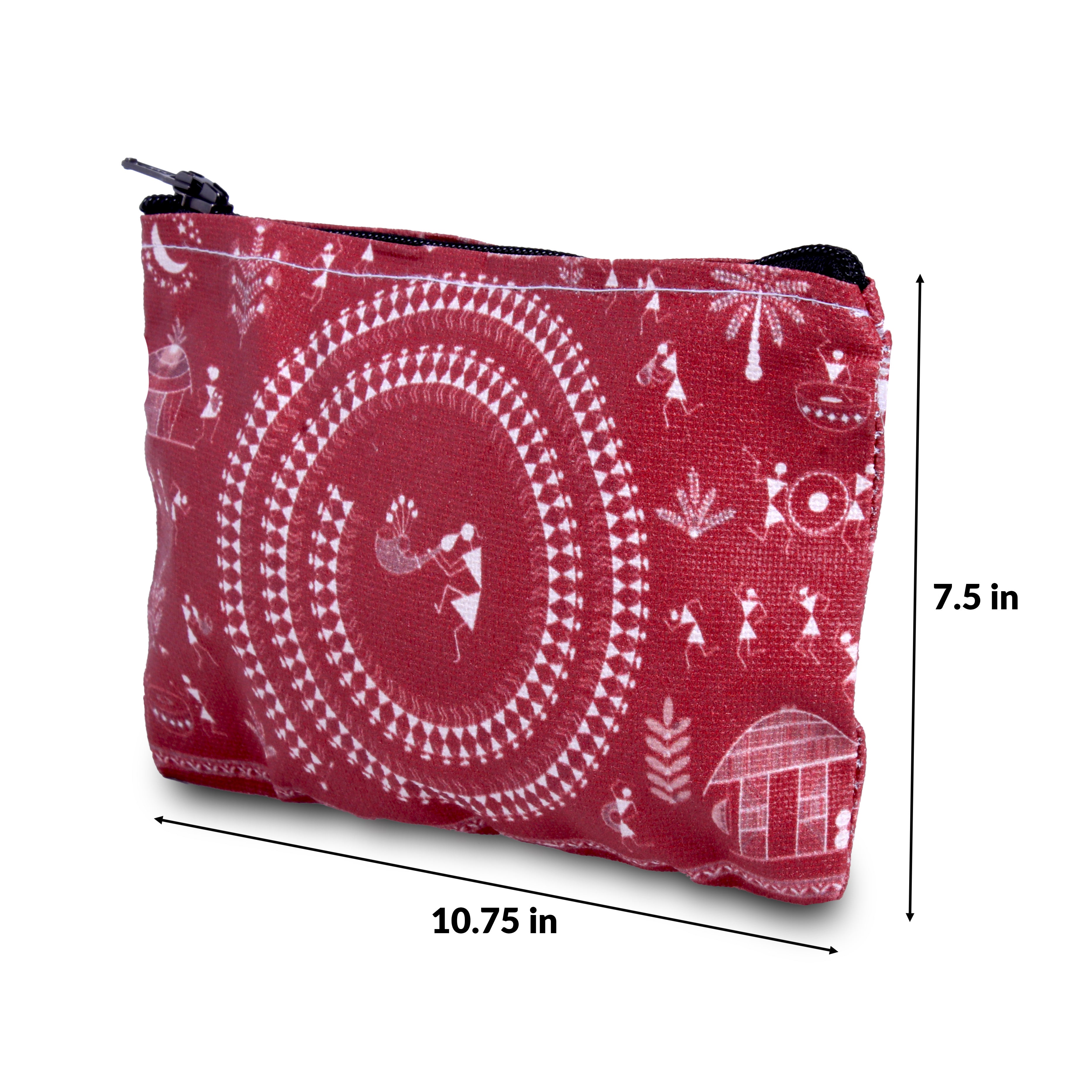 Canvas Printed Zip Pouch Warli Festival 10.75 X 7.5inch Approx1 pc