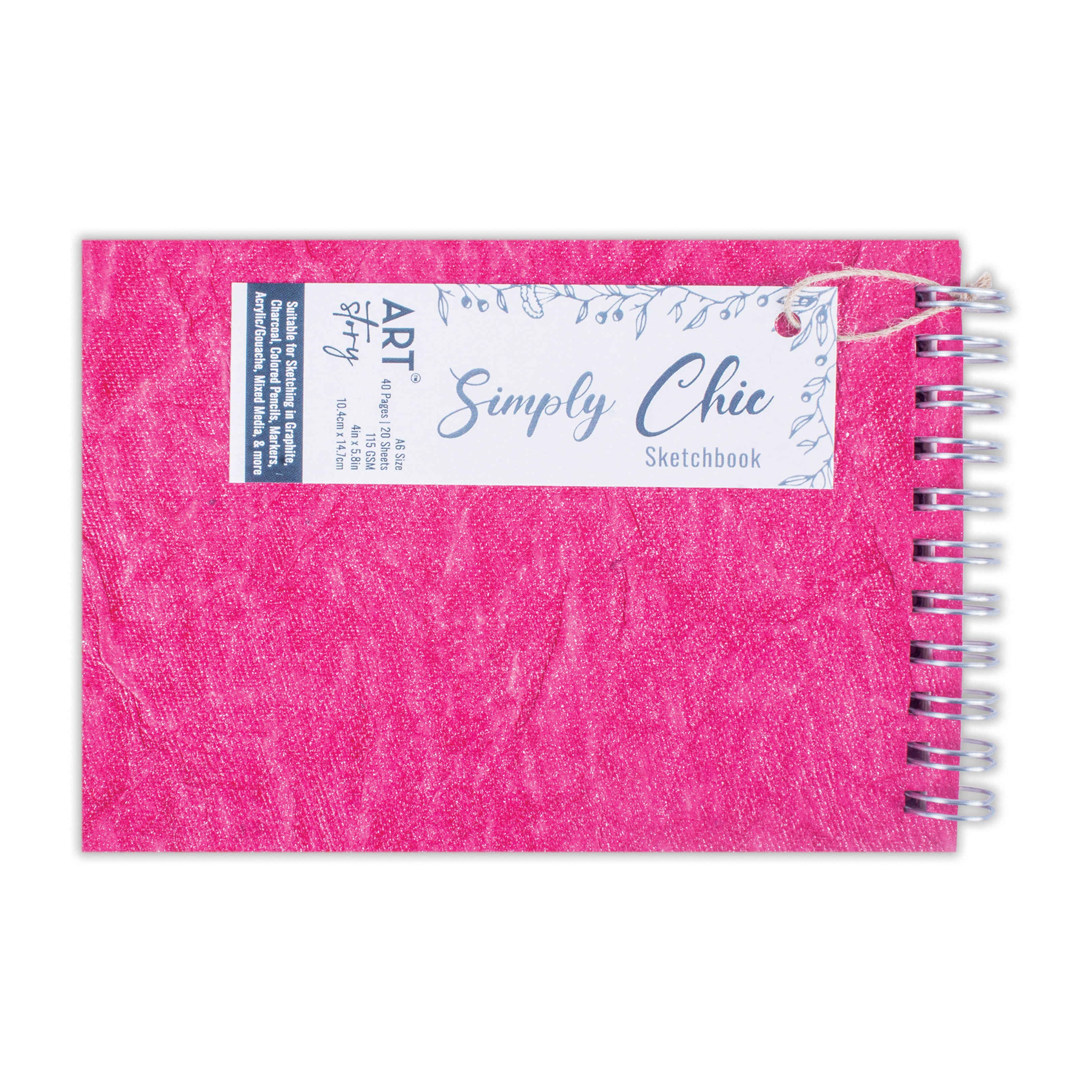 Simply Chic Spiral Bound Sketchbook with Leather Paper Cover | Fuchsia Pink | A6- 115gsm - 40Pages - 1Book