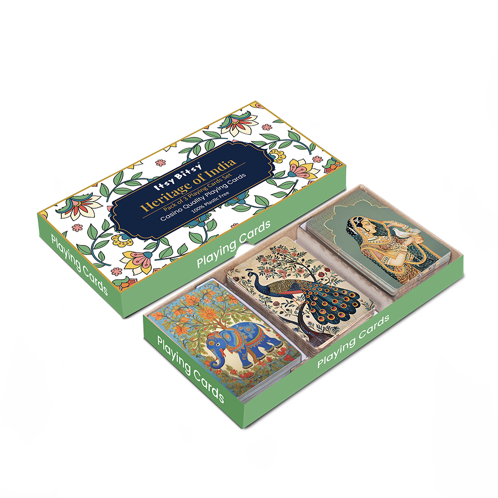 Heritage of India Playing Cards Timeless Artistry Pack of 3 in Pine MDF Box with Latch 1Box