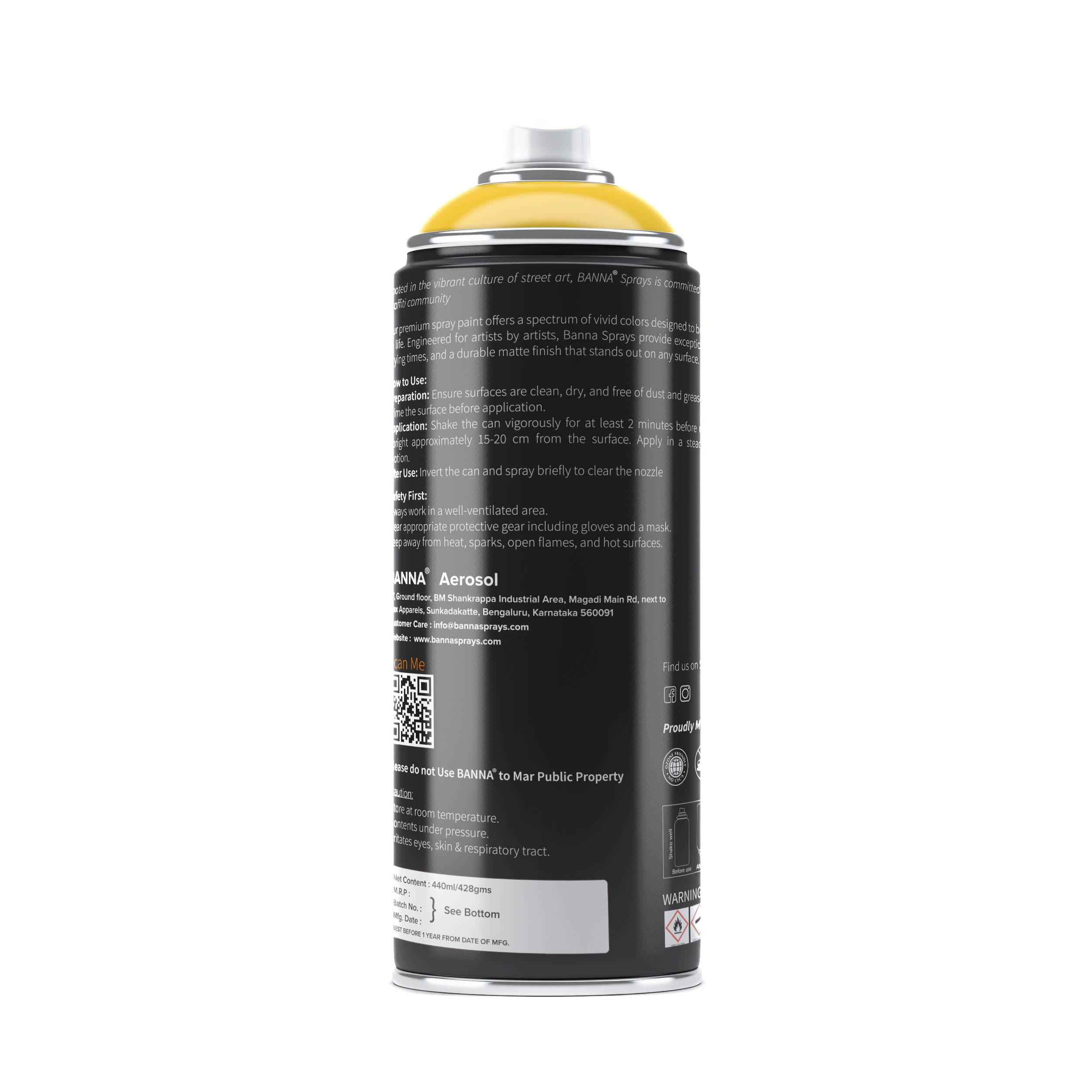 Graffiti Spray Paint Middle Yellow 400ml Bottle