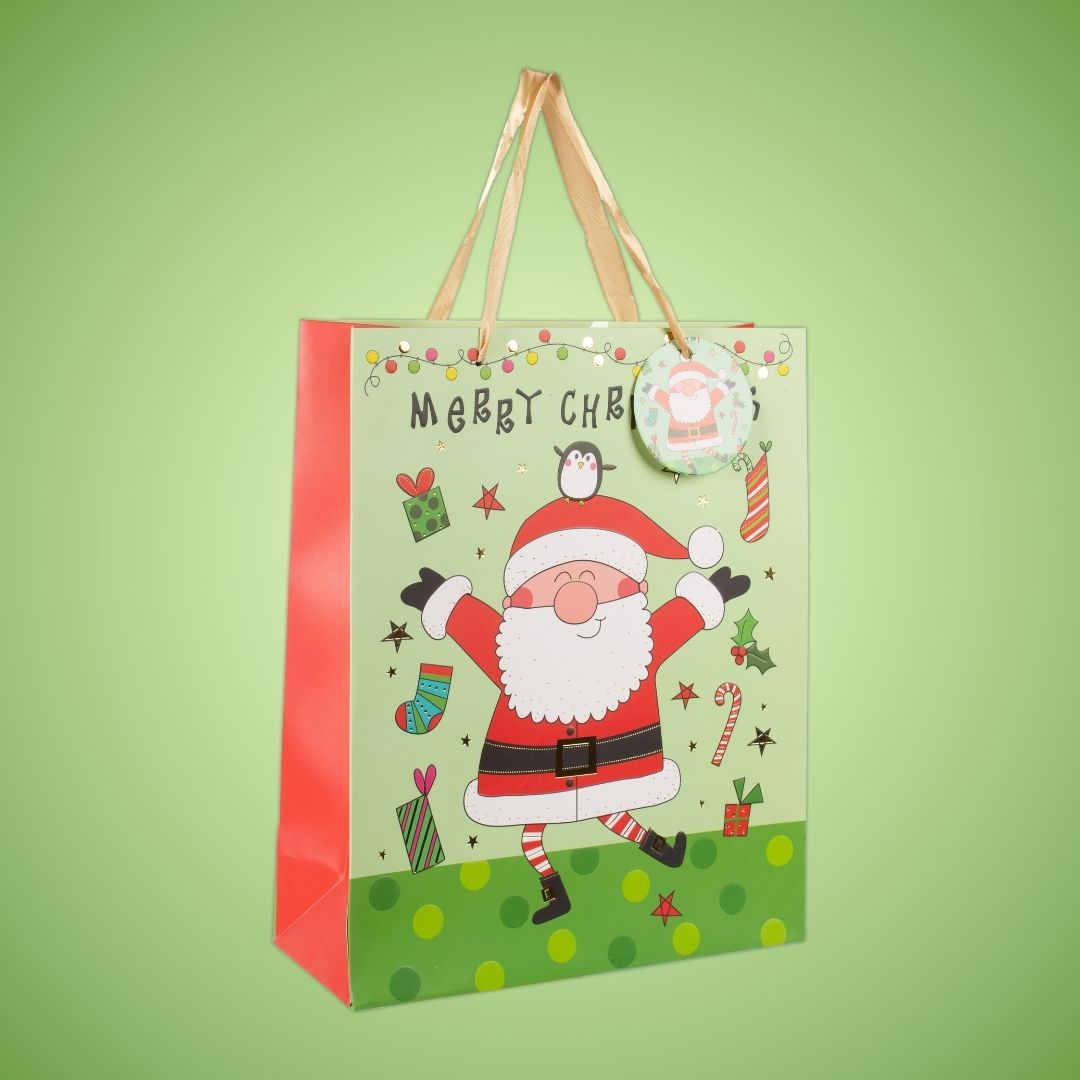 Christmas Gift Bag with Foil Detailing Joyful Santa 26 X 10 X 32cm 1pc