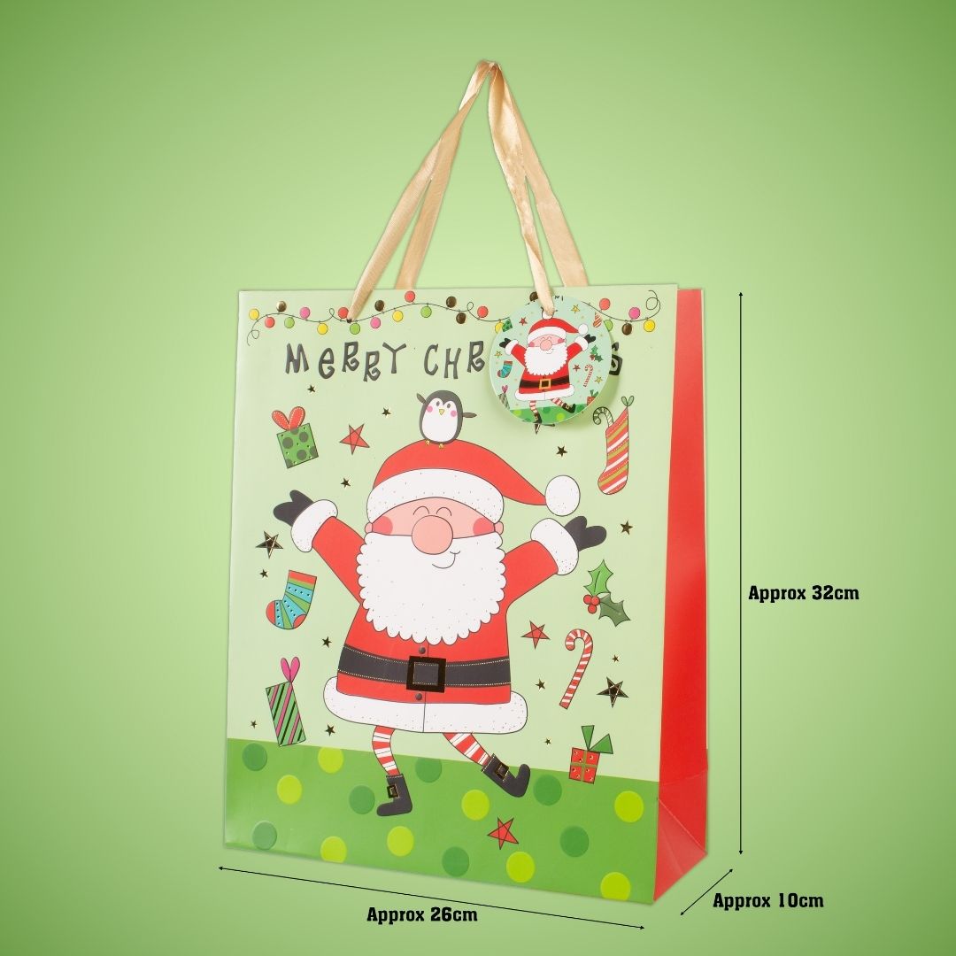 Christmas Gift Bag with Foil Detailing Joyful Santa 26 X 10 X 32cm 1pc