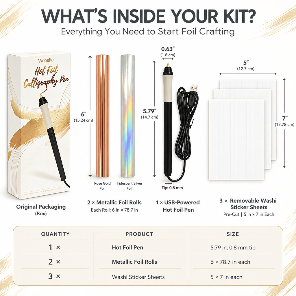 Hot Foil Calligraphy Pen with Gold and Rose Gold Sheet USB Powered 1Box
