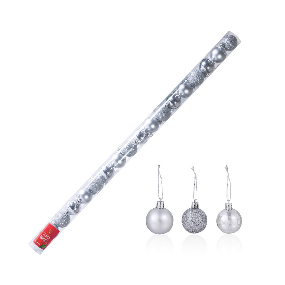 Christmas Baubles Tube Silver 18Pc Blister